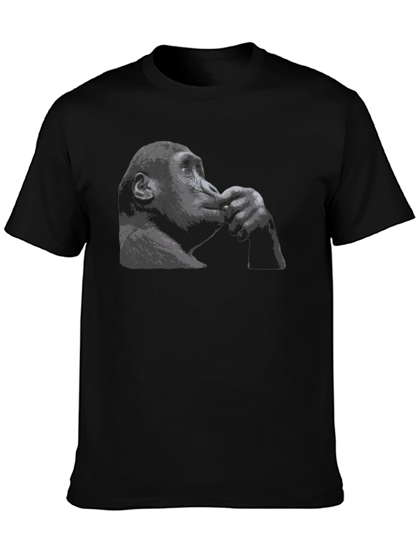 Black Thinking Chimpanzee Graphic T-Shirt view 3