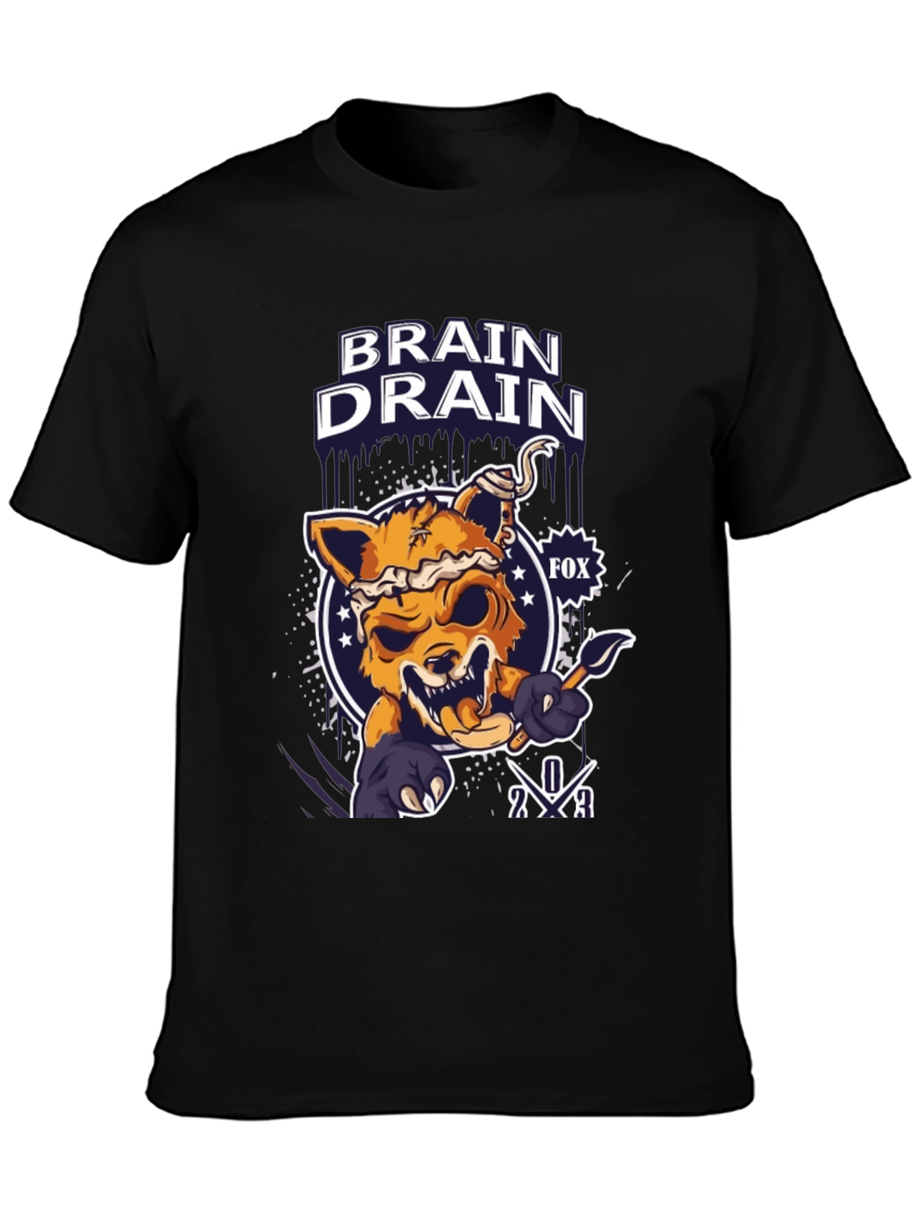 Black Brain Drain Fox Graphic T-Shirt view 3