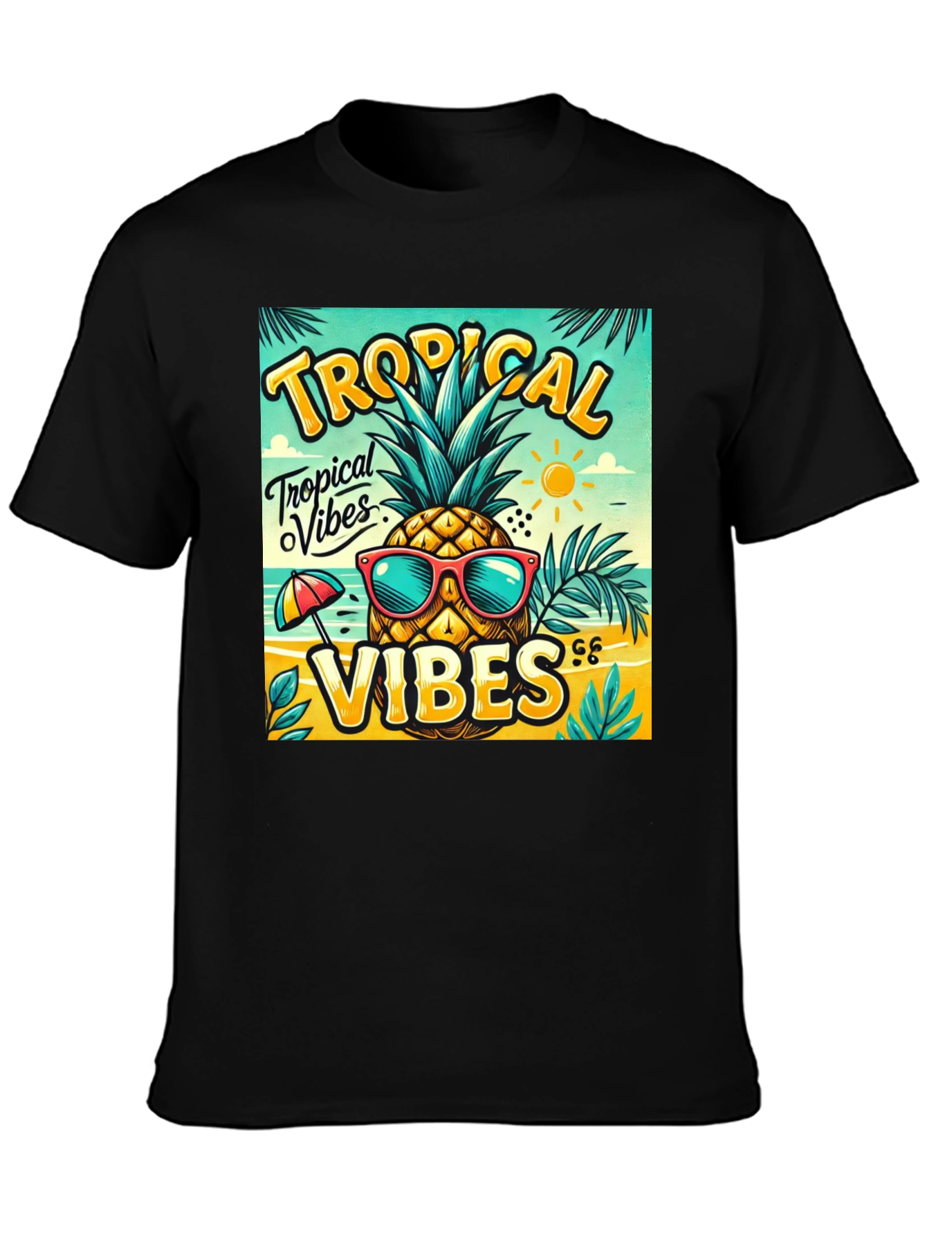 Black Tropical Vibes Pineapple T-Shirt view 3