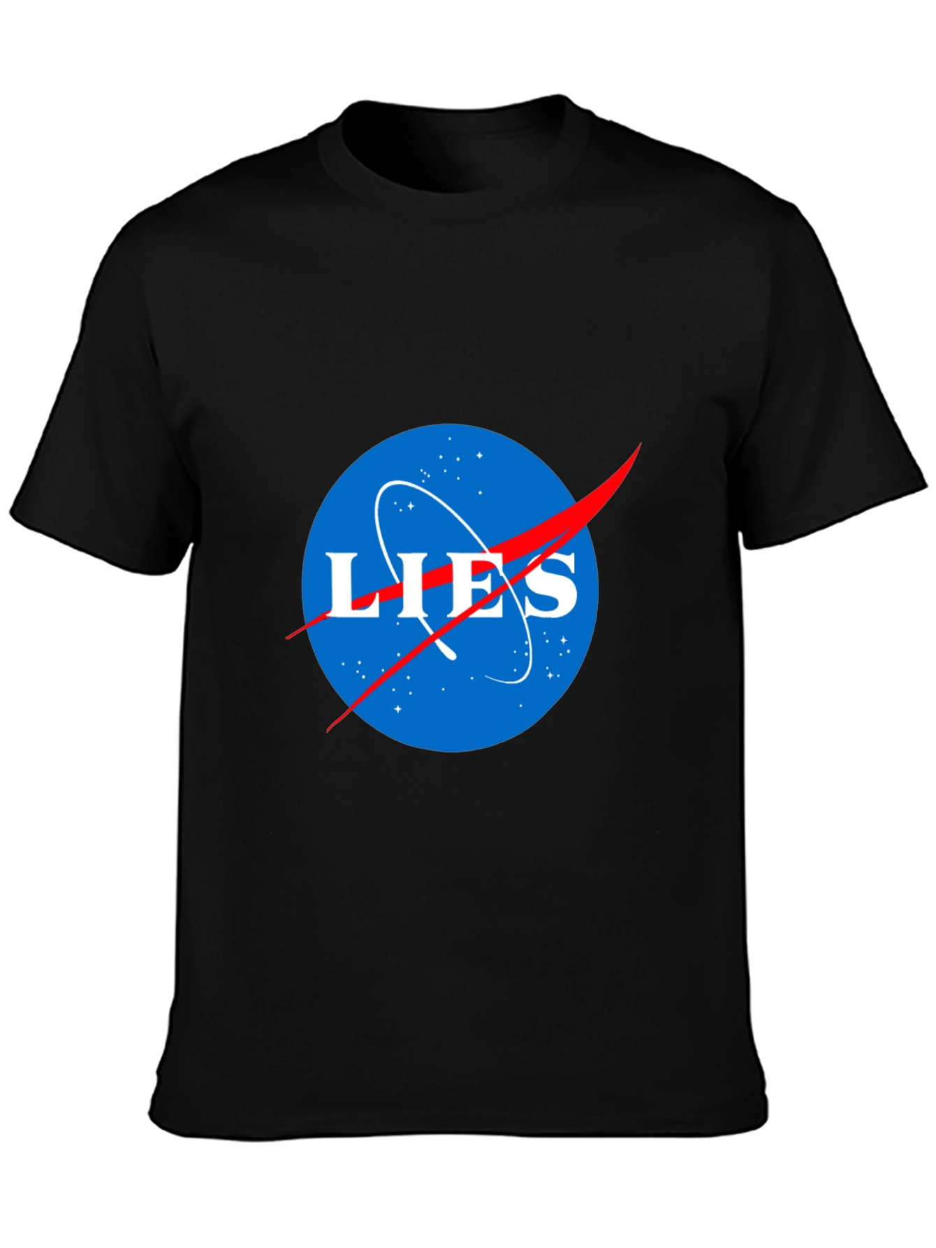 Black LIES NASA Parody T-Shirt - Conspiracy Humor Tee view 3