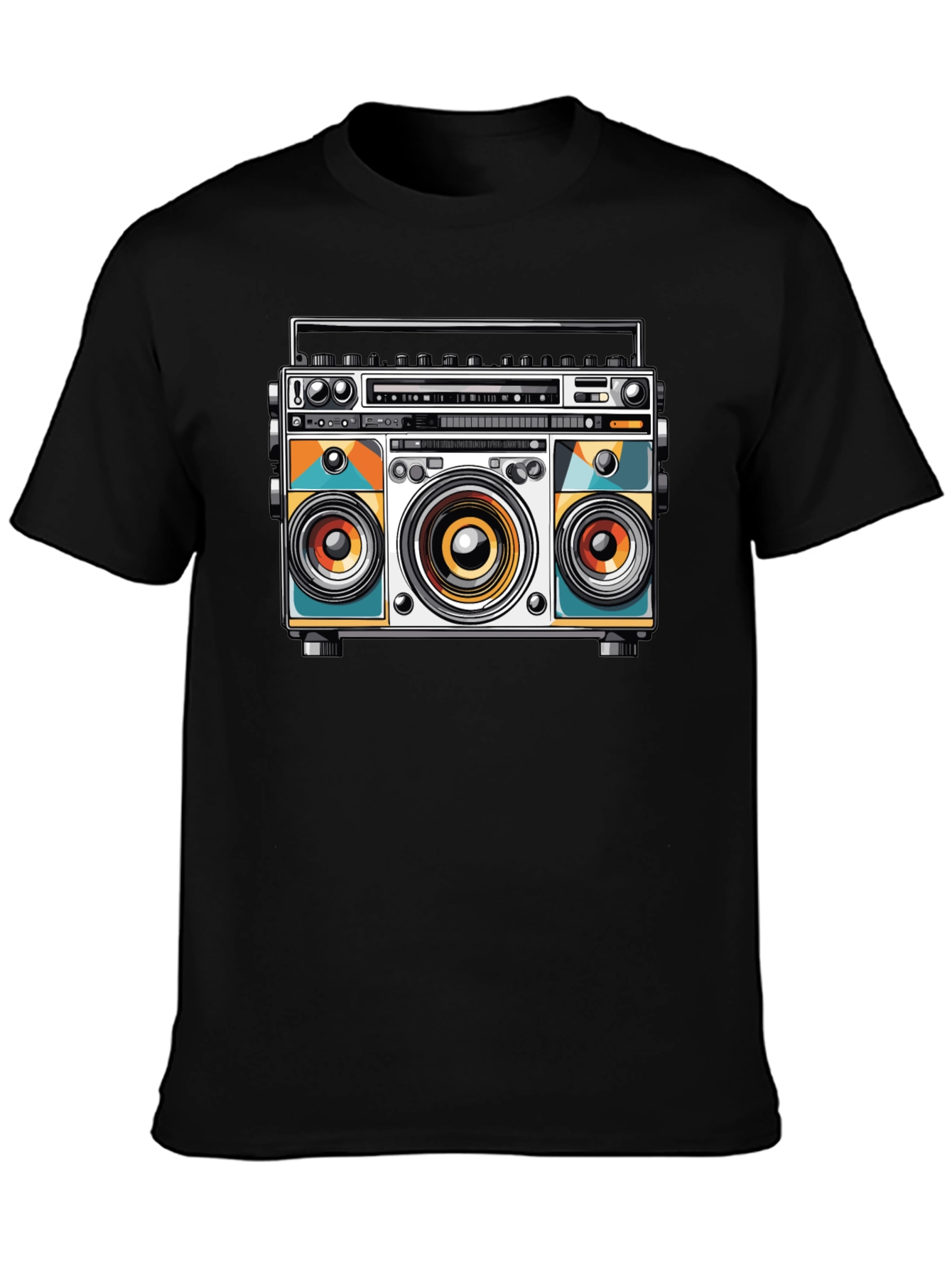 Black Retro Boombox Graphic Tee - Cool Music Lover Shirt view 3