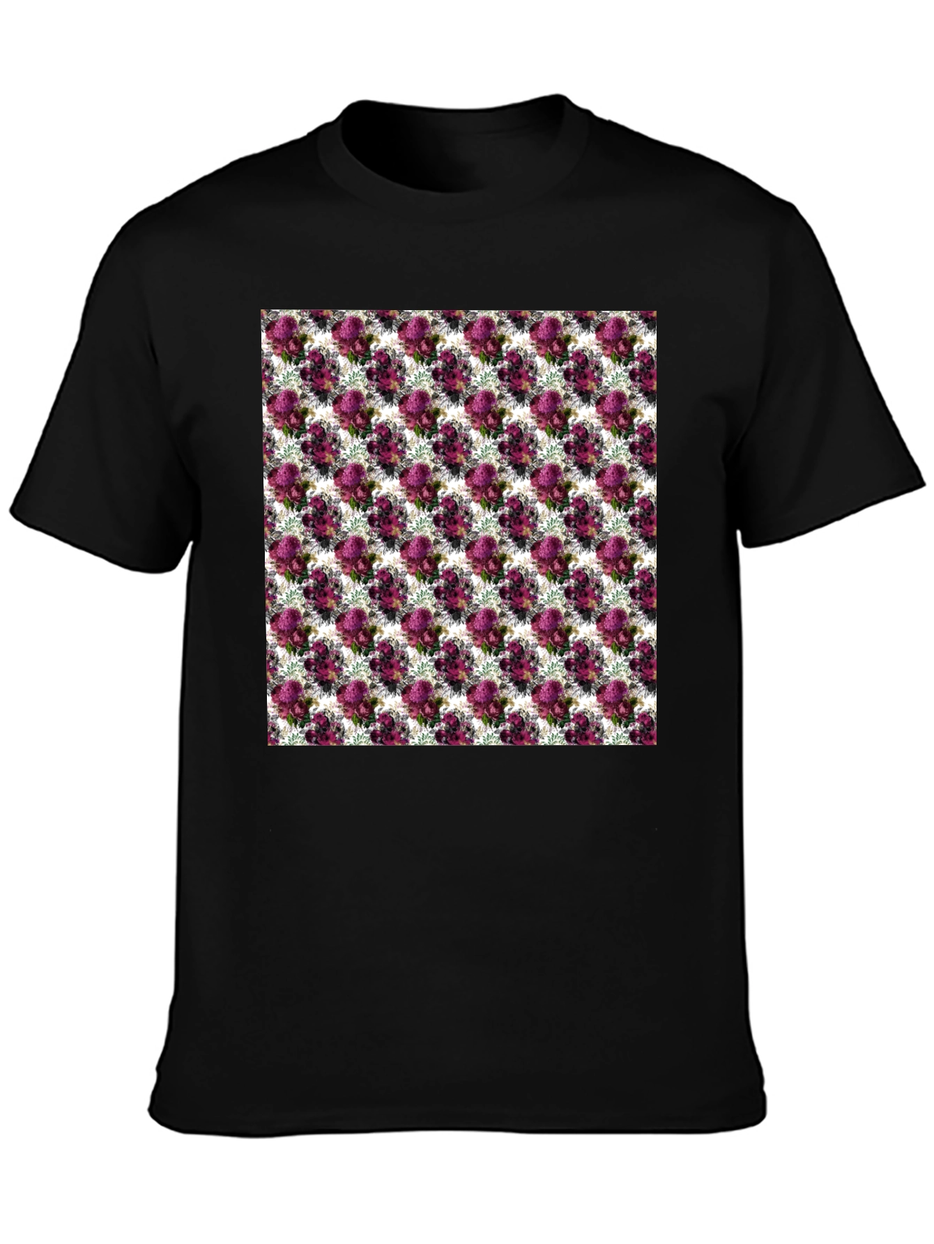 Black Floral Pattern Black T-Shirt view 3