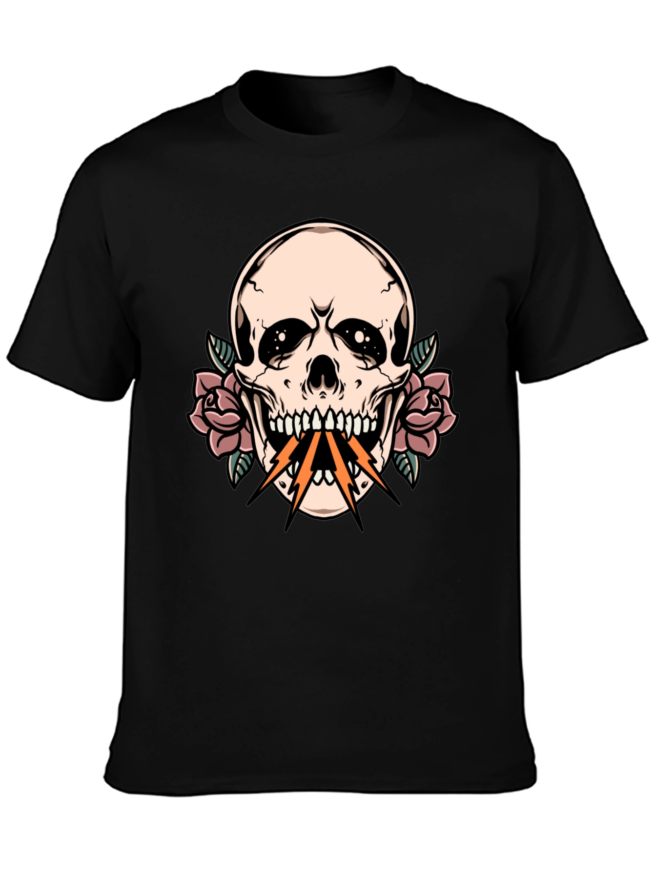 Black Skull & Roses Graphic Tee - Edgy Streetwear view 3