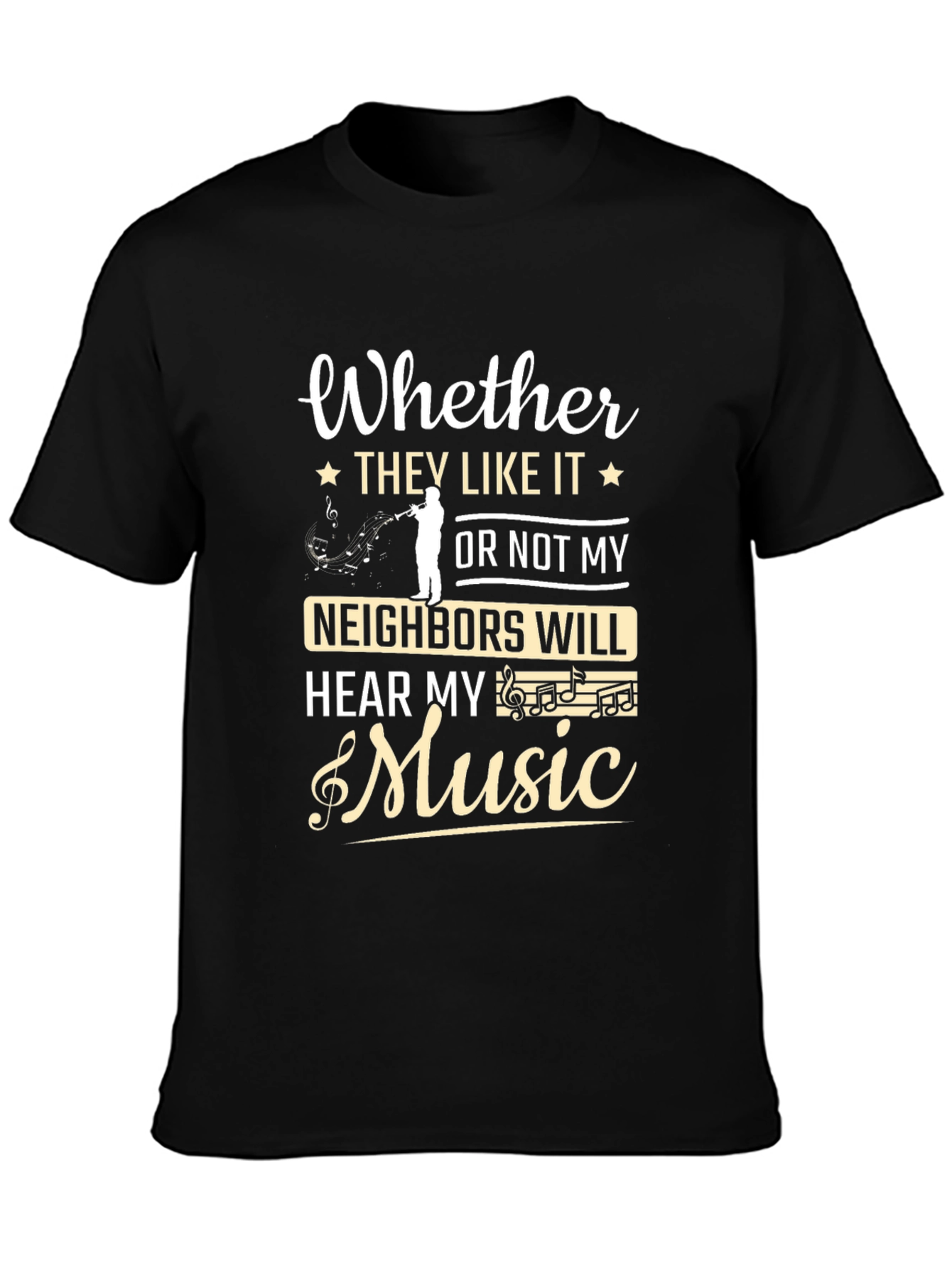 Black Funny Music Lover T-Shirt - Neighbors Will Hear My Music view 3