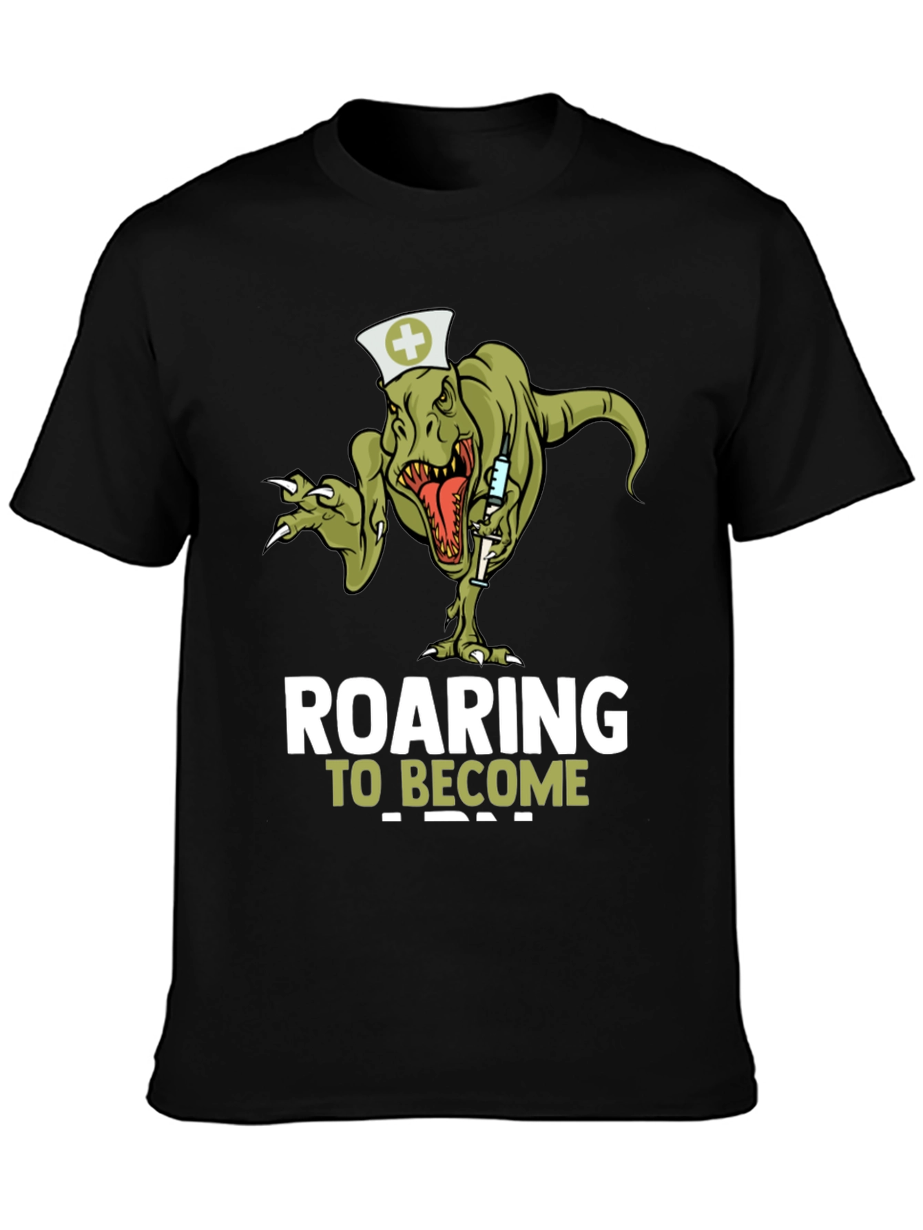 Black Roaring to Become a Nurse T-Shirt - Dinosaur Nurse Tee view 3
