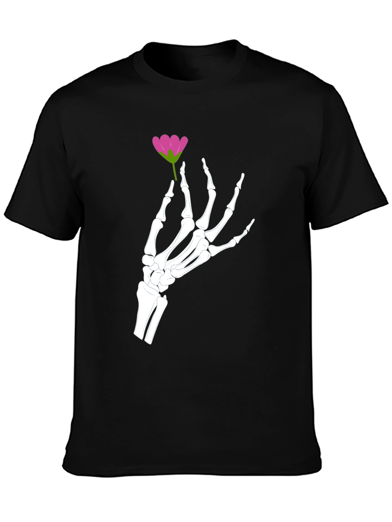 Black Floral Skeleton Hand Graphic Tee - Black view 3
