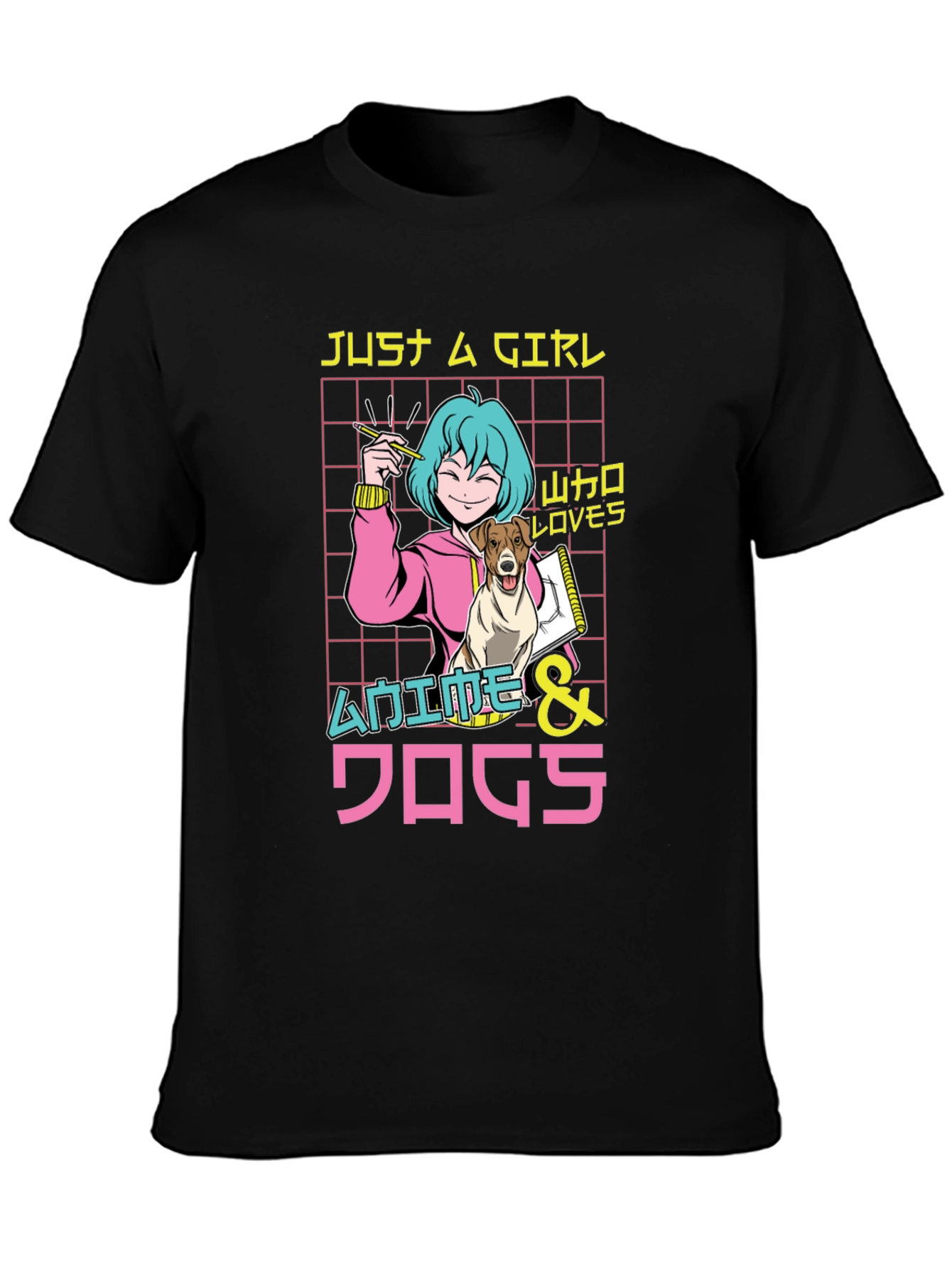 Black Anime & Dogs T-Shirt, Just A Girl Who Loves view 3