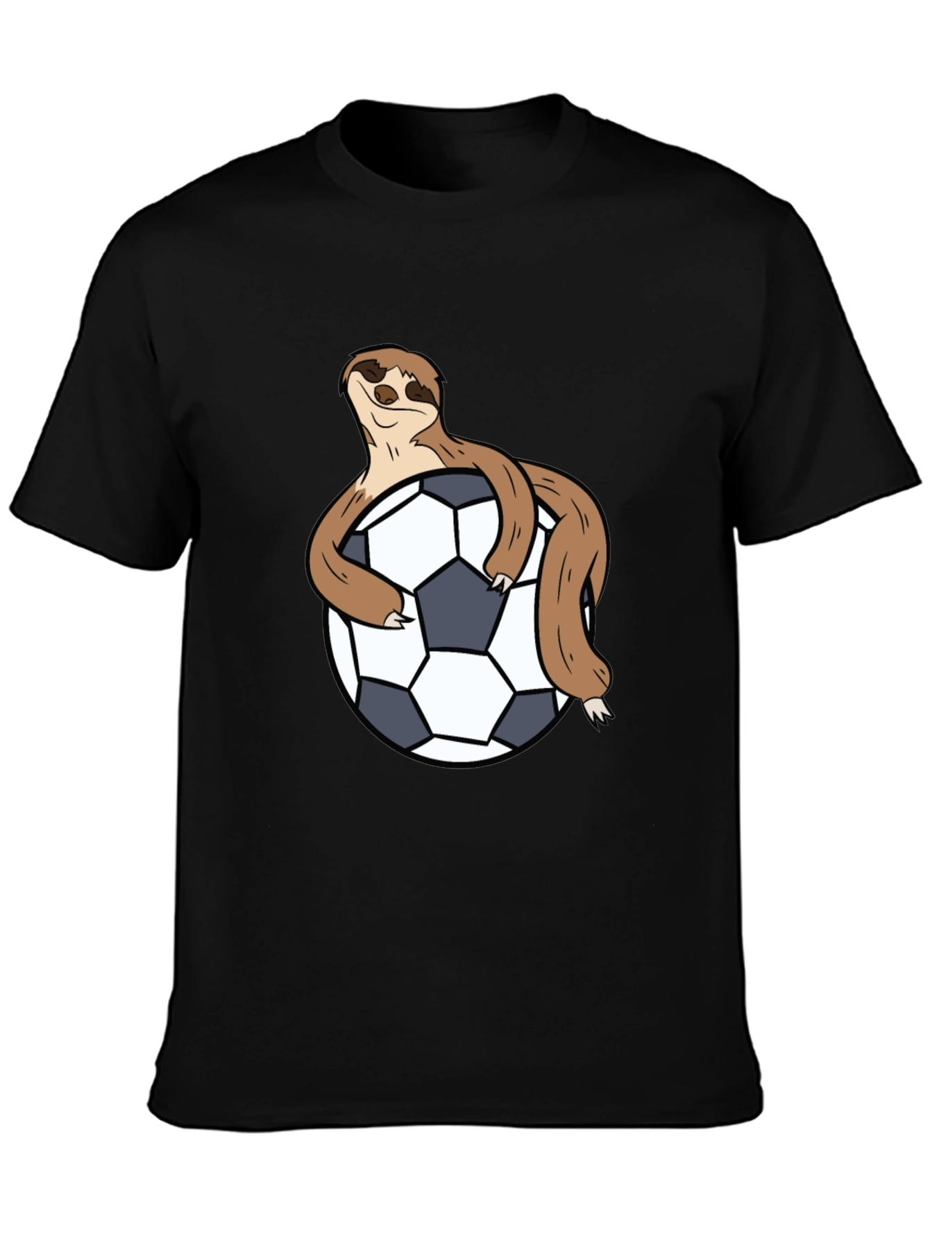 Black Sloth Hugging Soccer Ball Black T-Shirt view 3