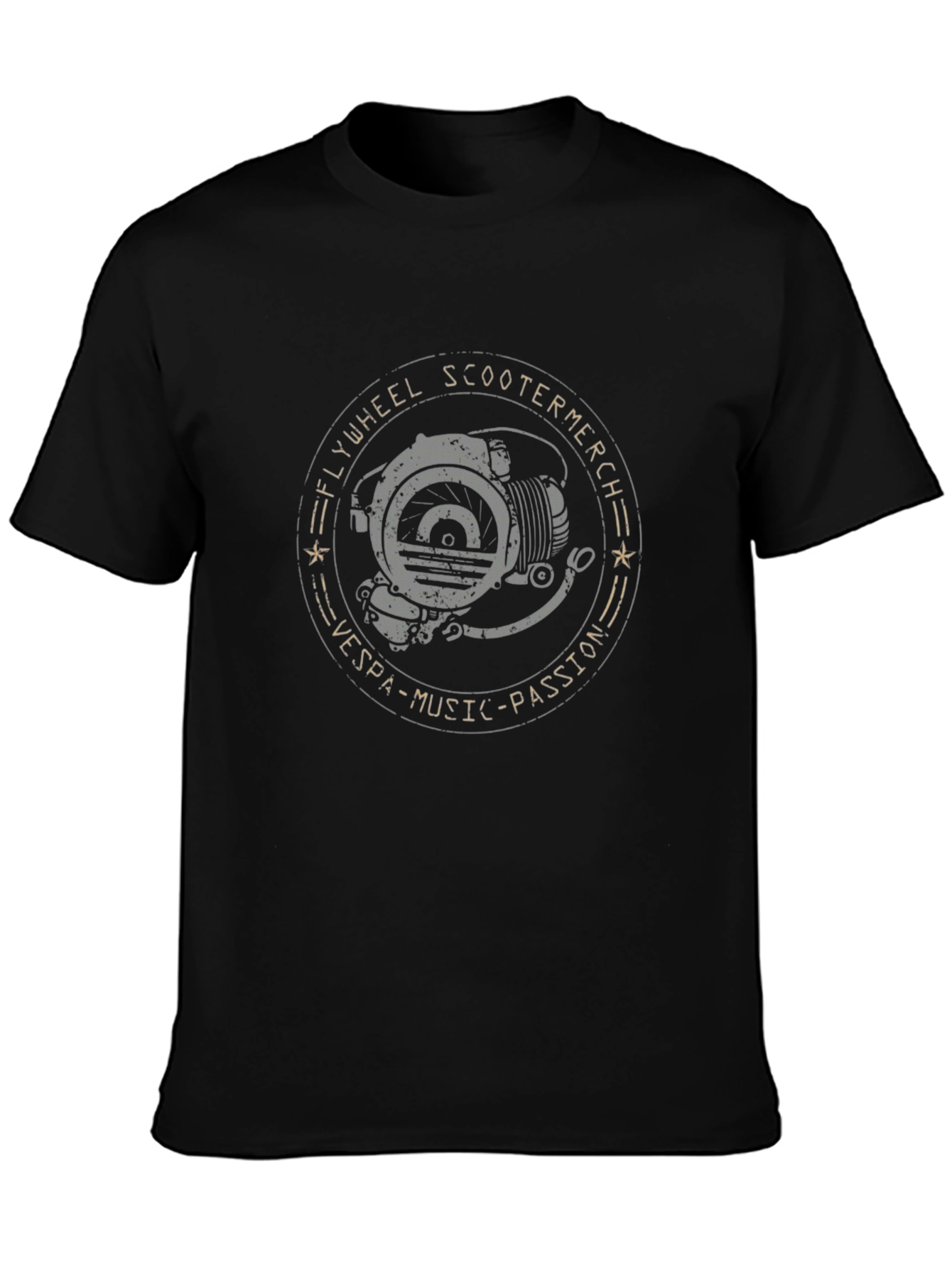 Black Flywheel Scooter T-Shirt - Vespa Music Passion Tee view 3