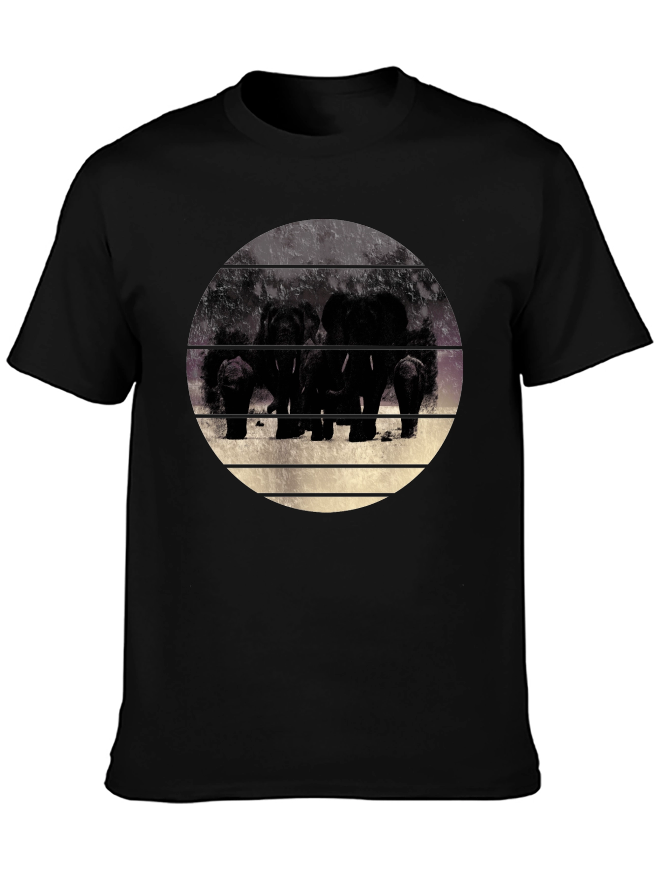 Black Elephant Family Graphic Black T-Shirt view 3
