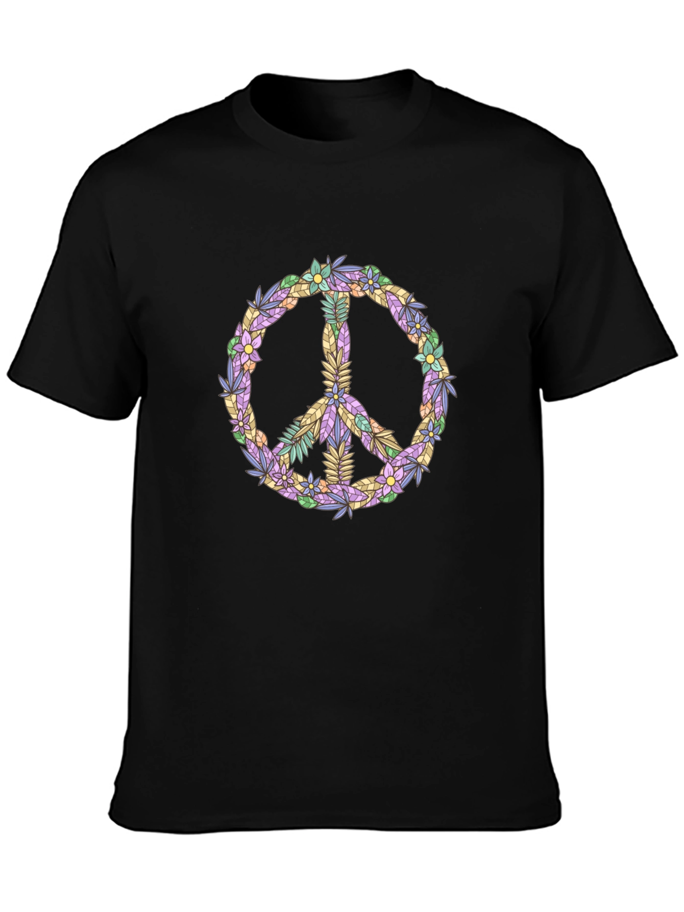 Black Floral Peace Sign Graphic Tee view 3