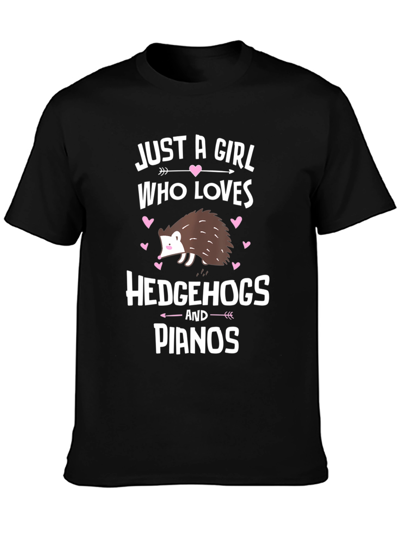 Black Just A Girl Who Loves Hedgehogs and Pianos T-Shirt view 3