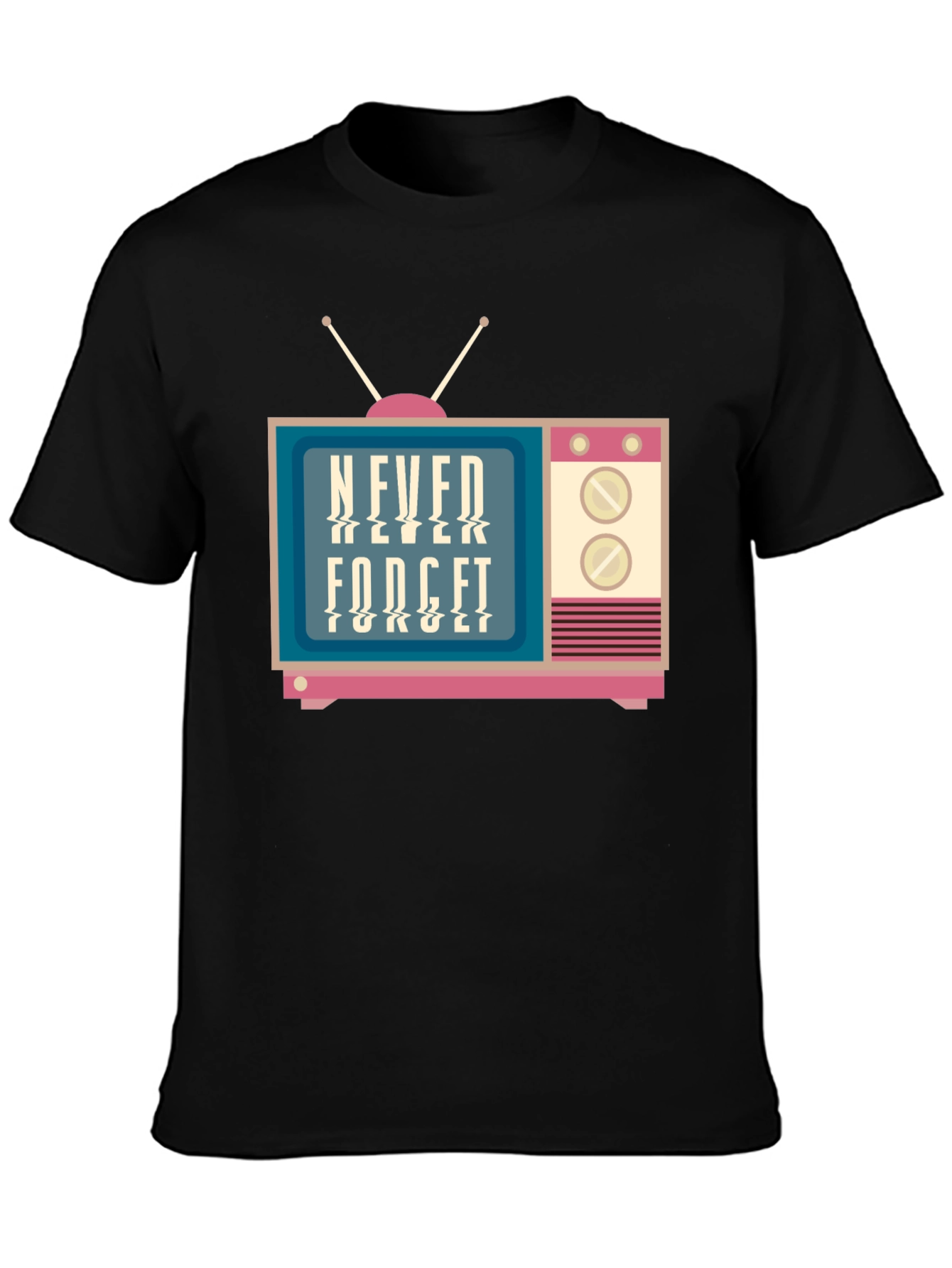 Black Retro TV Never Forget Graphic Tee view 3