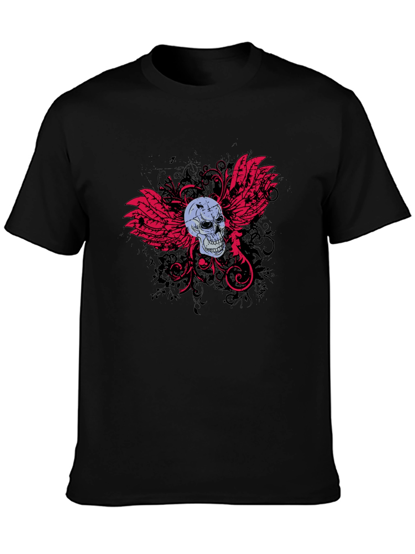 Black Skull & Wings Graphic T-Shirt - Edgy Design view 3