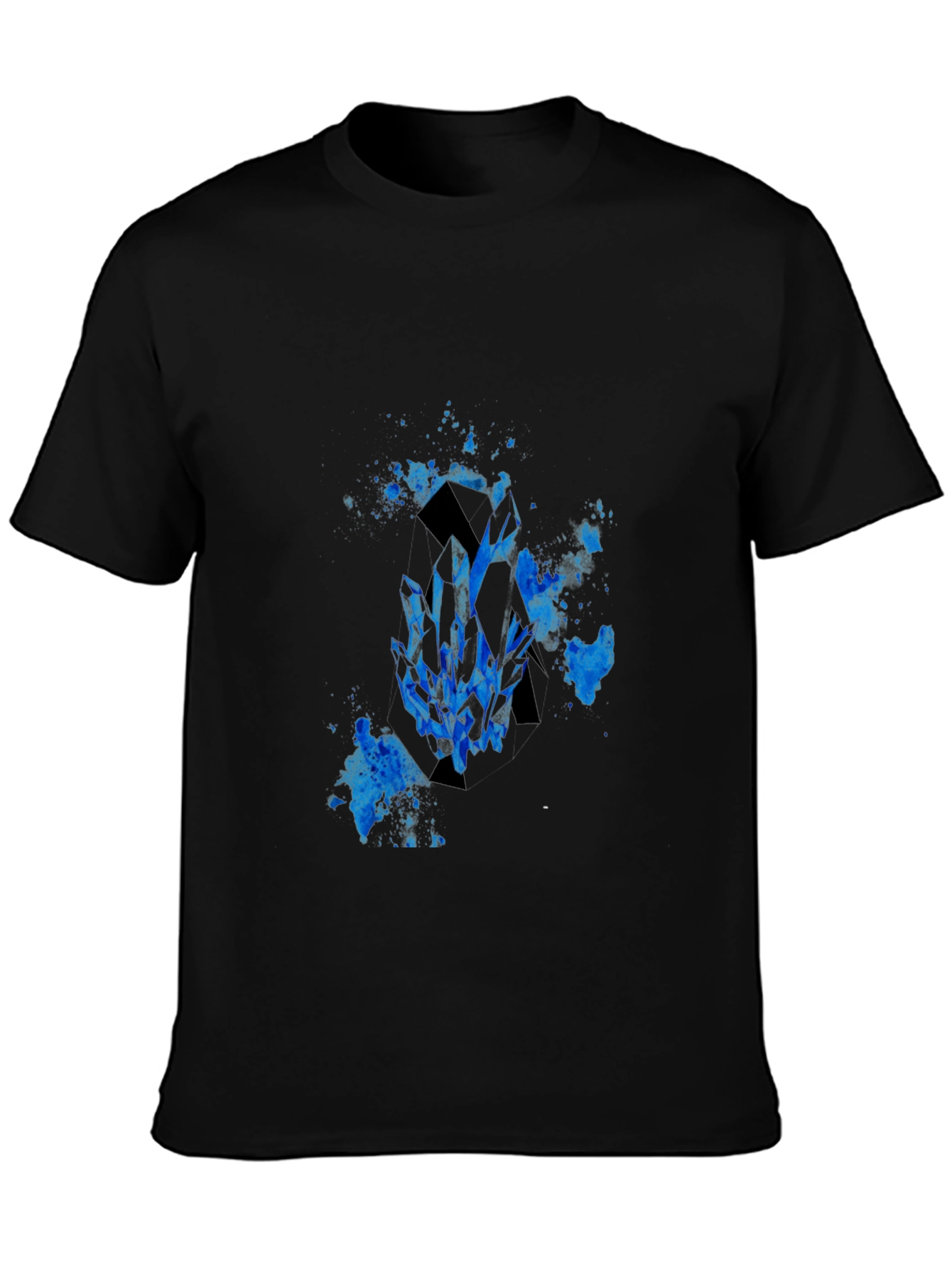 Black Men's Black T-Shirt with Blue Crystal Graphic view 3