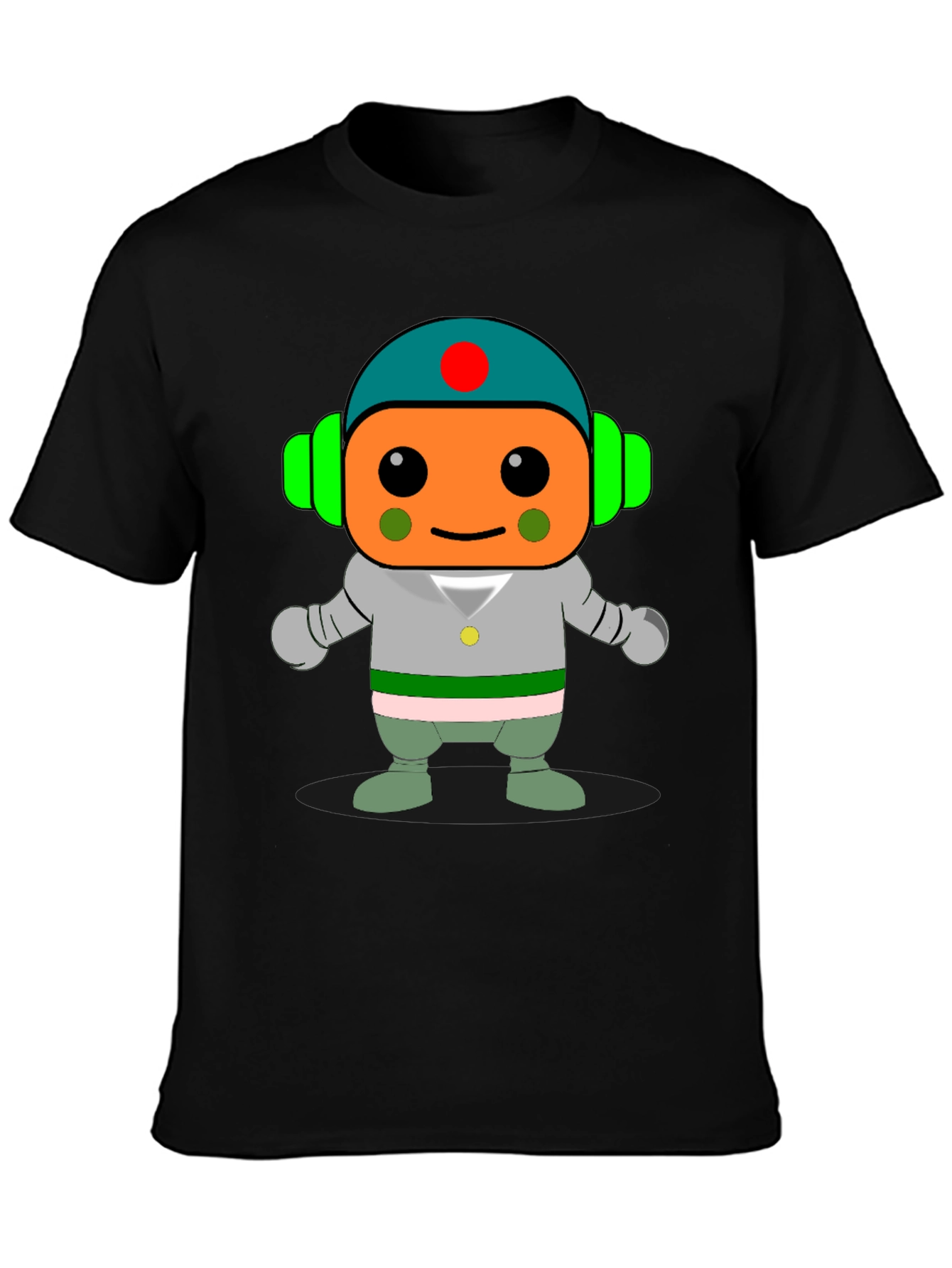 Black Cartoon Robot Graphic Print Black T-Shirt view 3