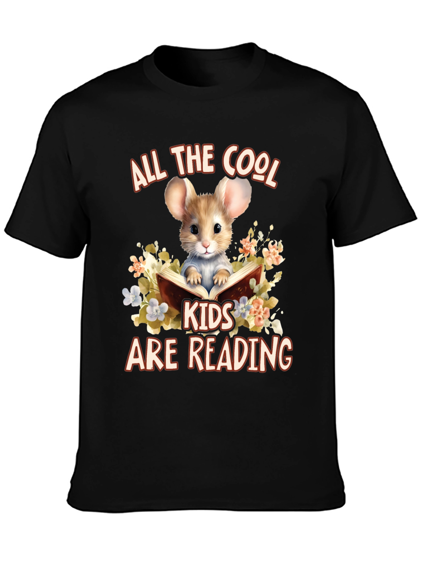 Black Cool Kids Reading Mouse Graphic T-Shirt view 3