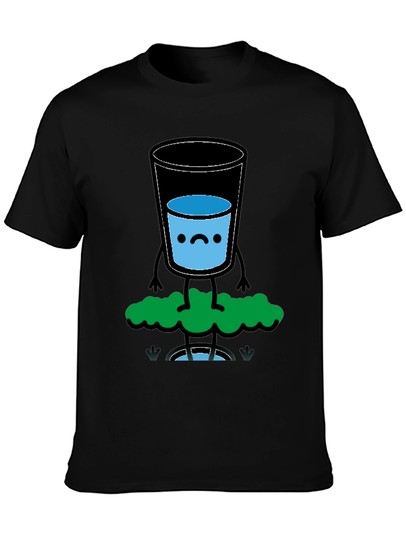 Black Funny Water Glass Graphic Tee - Black Cotton T-Shirt view 3