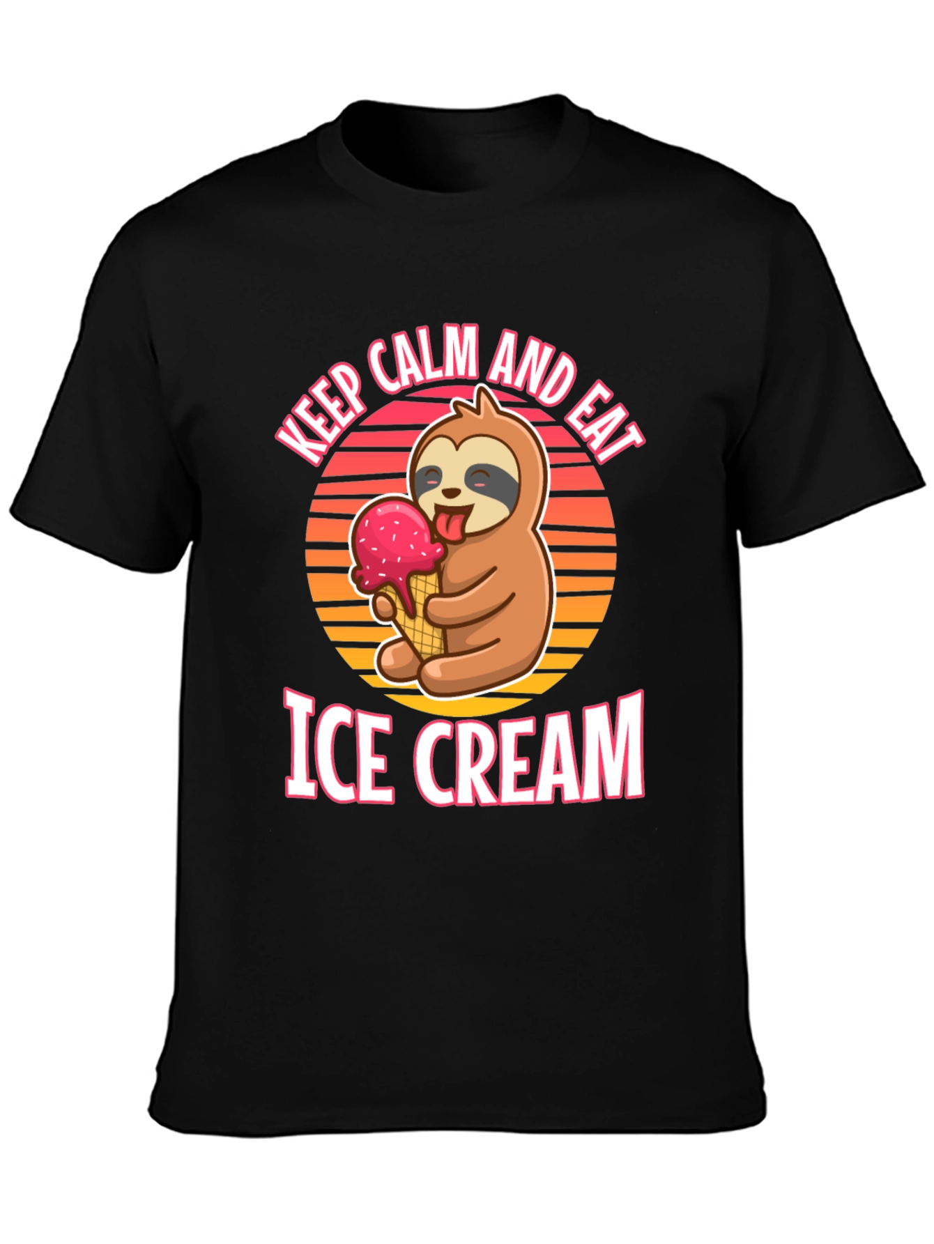 Black Keep Calm and Eat Ice Cream Sloth T-Shirt view 3
