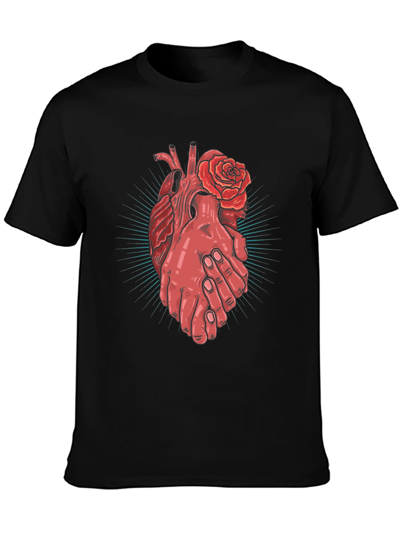 Black Heart and Hands Graphic Tee - Stylish Cotton Blend view 3