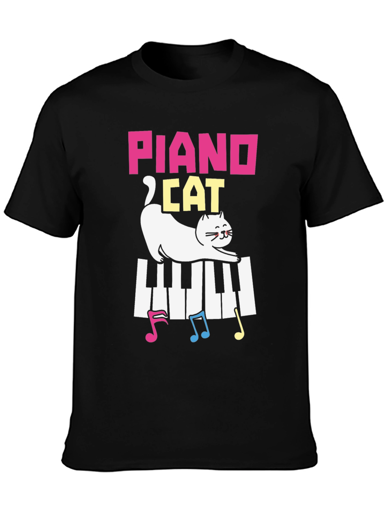 Black Piano Cat T-Shirt - Musical Kitten Tee view 3