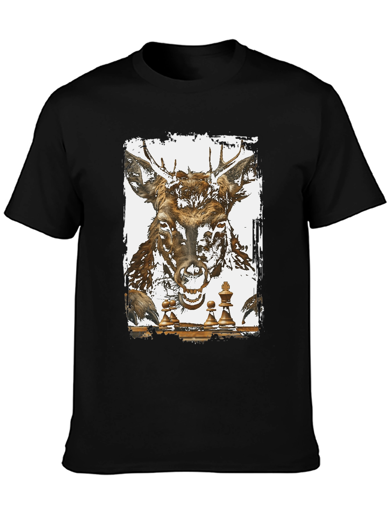 Black Deer Chess Graphic Tee - Unique Animal Art T-Shirt view 3