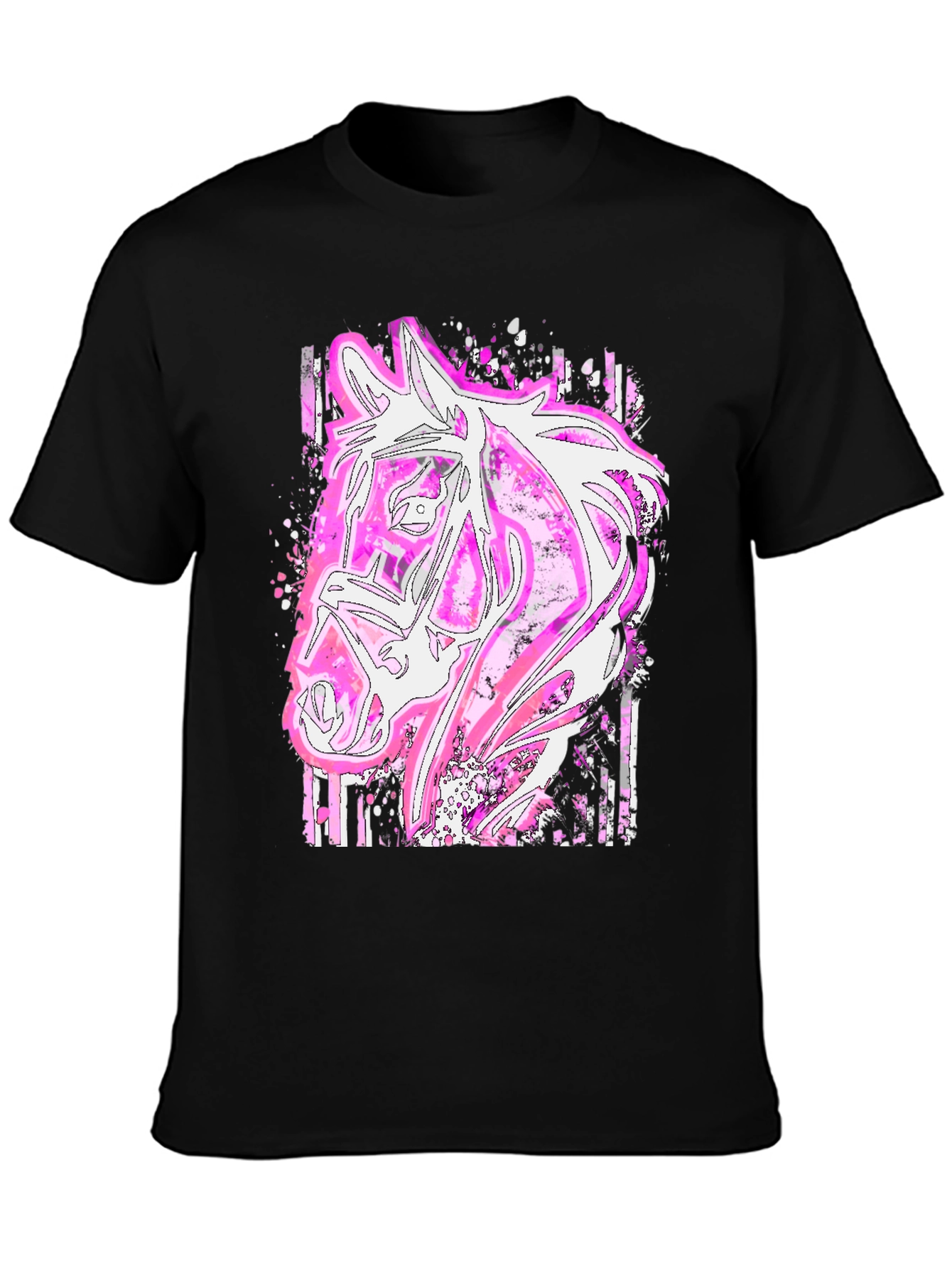 Black Pink Horse Graphic Tee - Stylish Animal Print Shirt view 3