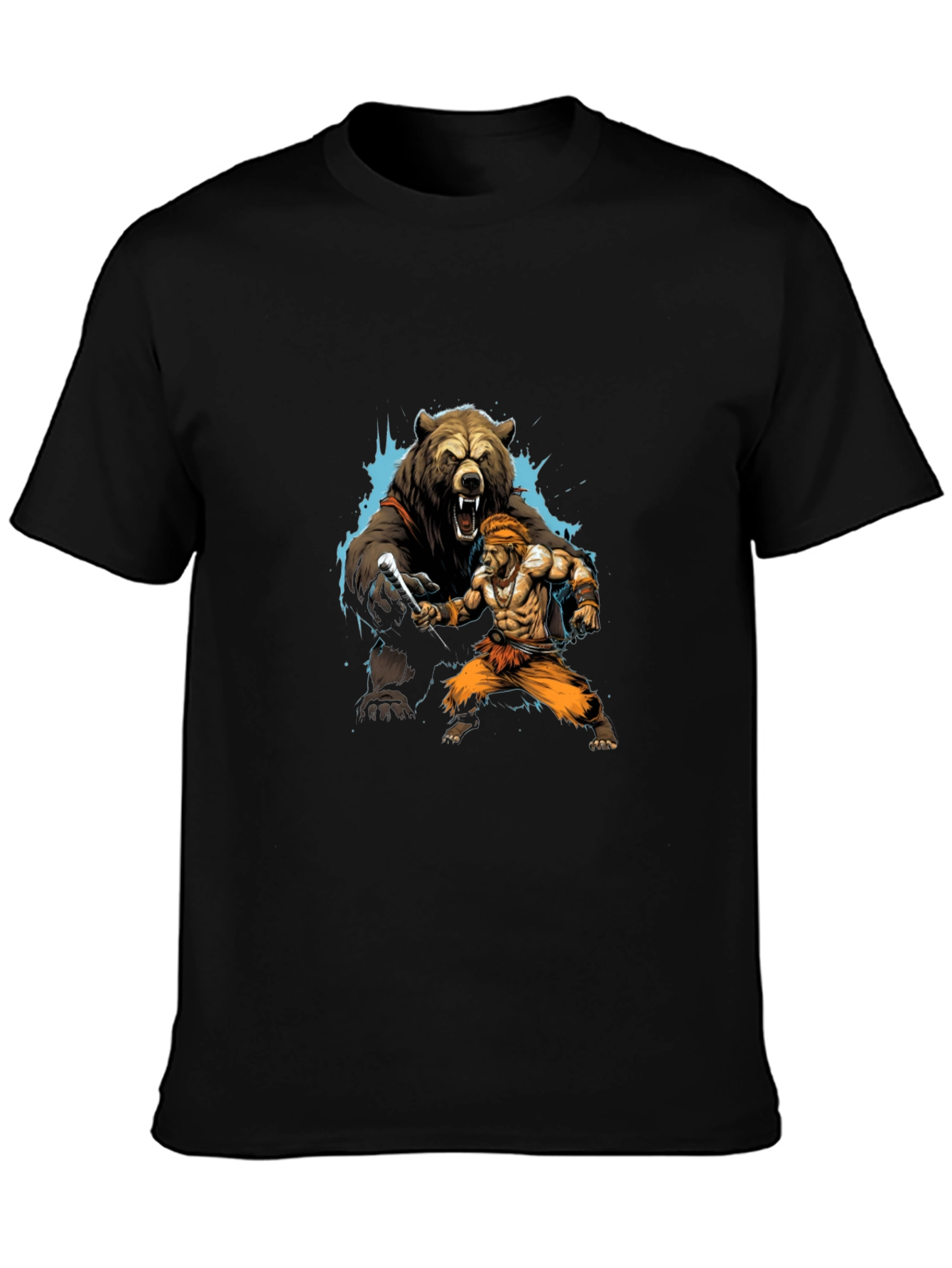 Black Bear vs. Man Graphic T-Shirt - Black Cotton Tee view 3