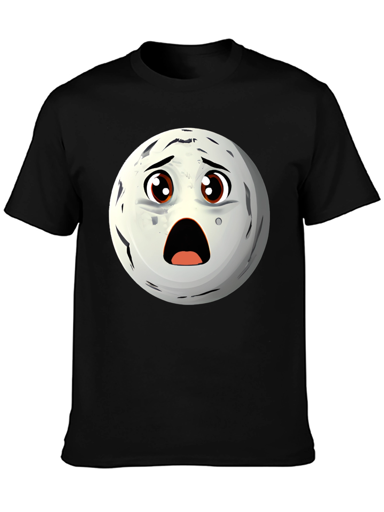 Black Surprised Moon Face Graphic T-Shirt view 3
