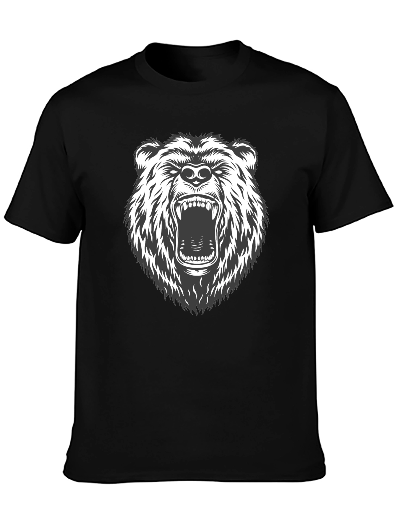 Black Men's Black T-Shirt with Roaring Bear Graphic view 3