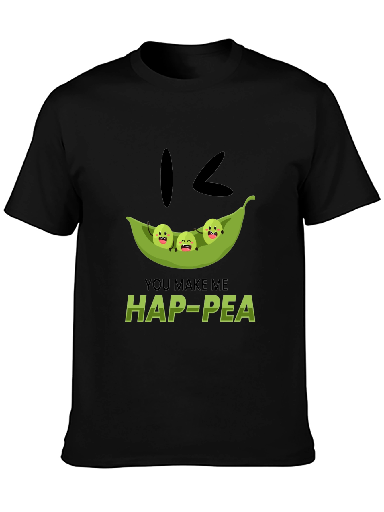 Black Hap-Pea Pun T-Shirt, Cute Peas in a Pod Tee view 3