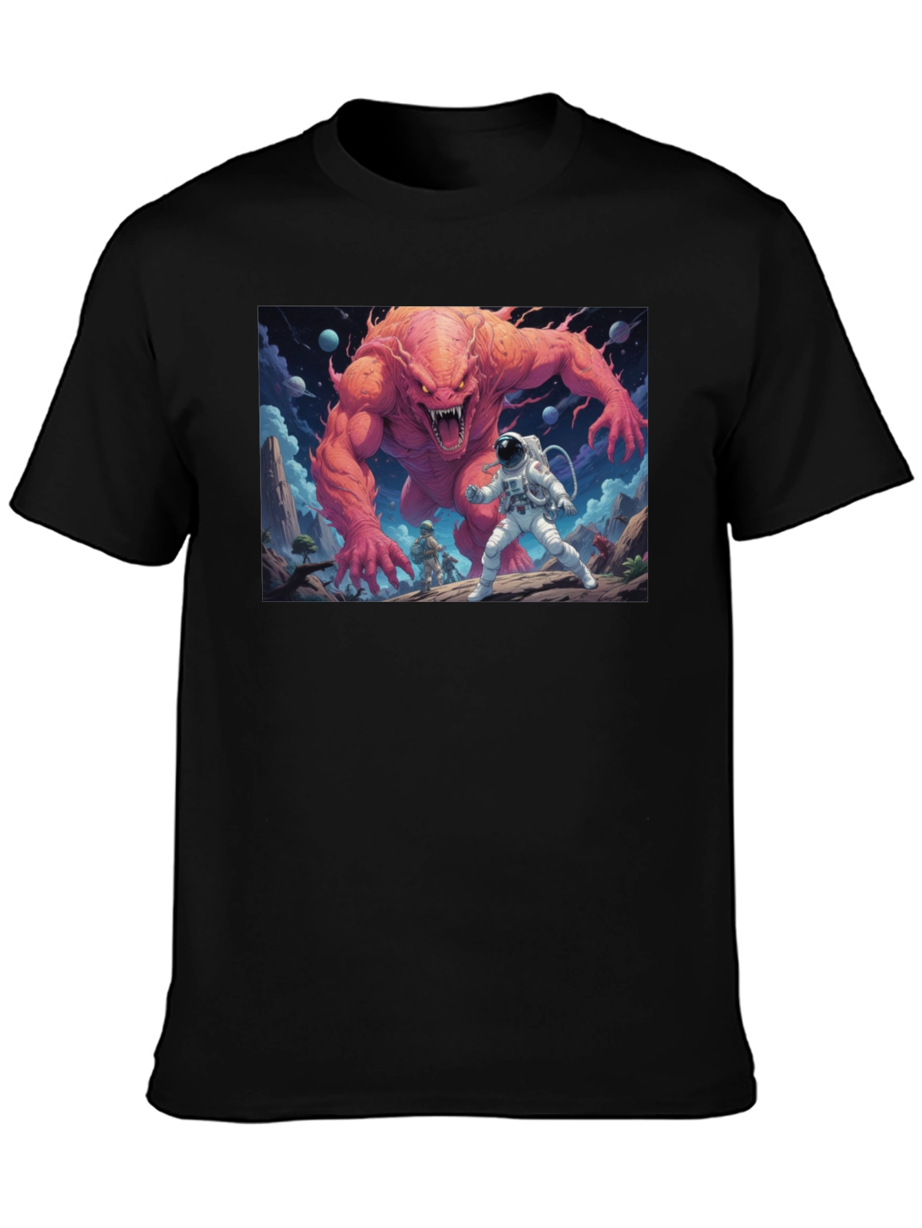 Black Monster Battle Graphic Tee - Sci-Fi Adventure Shirt view 3