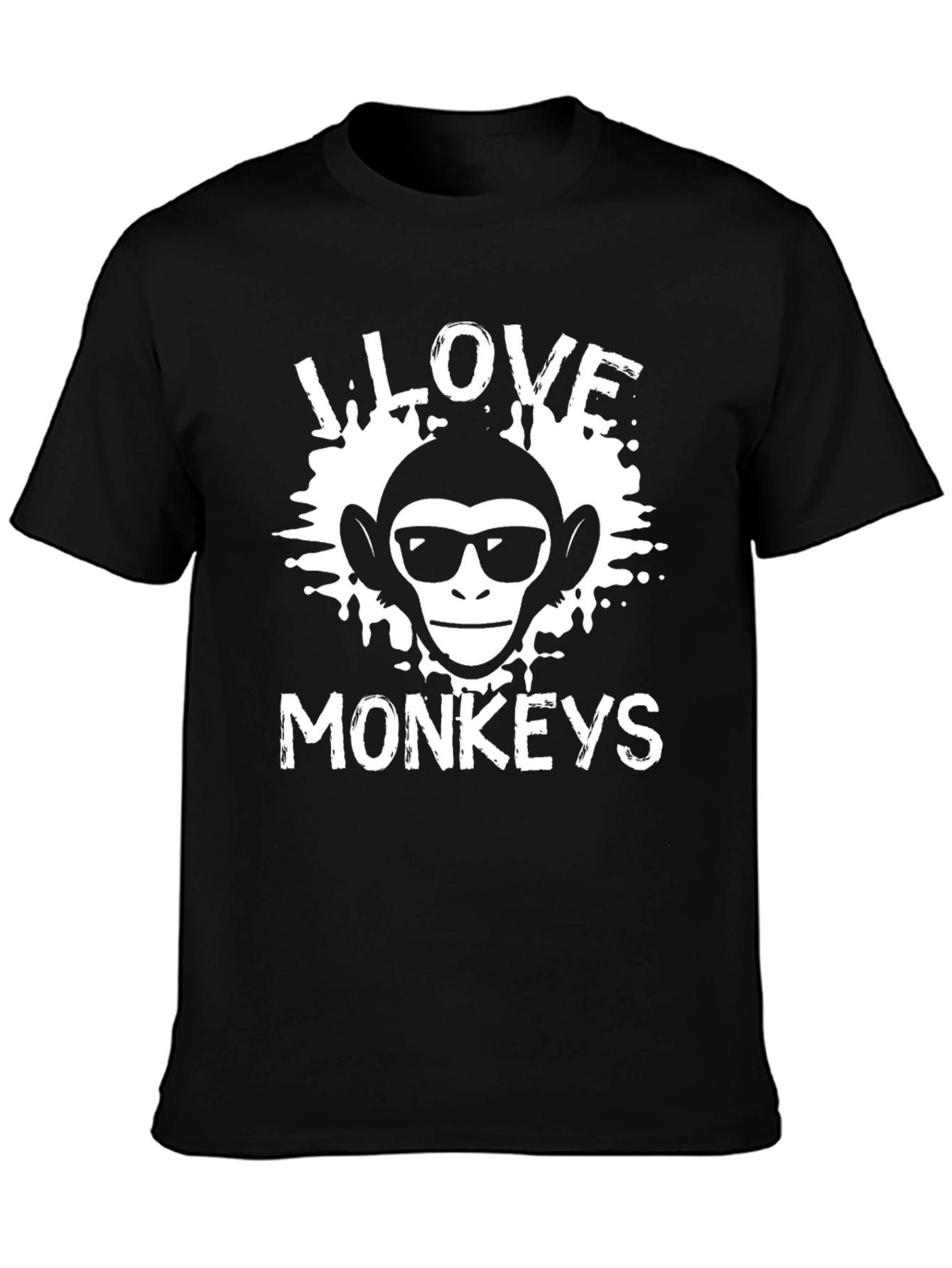 Black I Love Monkeys T-Shirt, Black Cotton Graphic Tee view 3