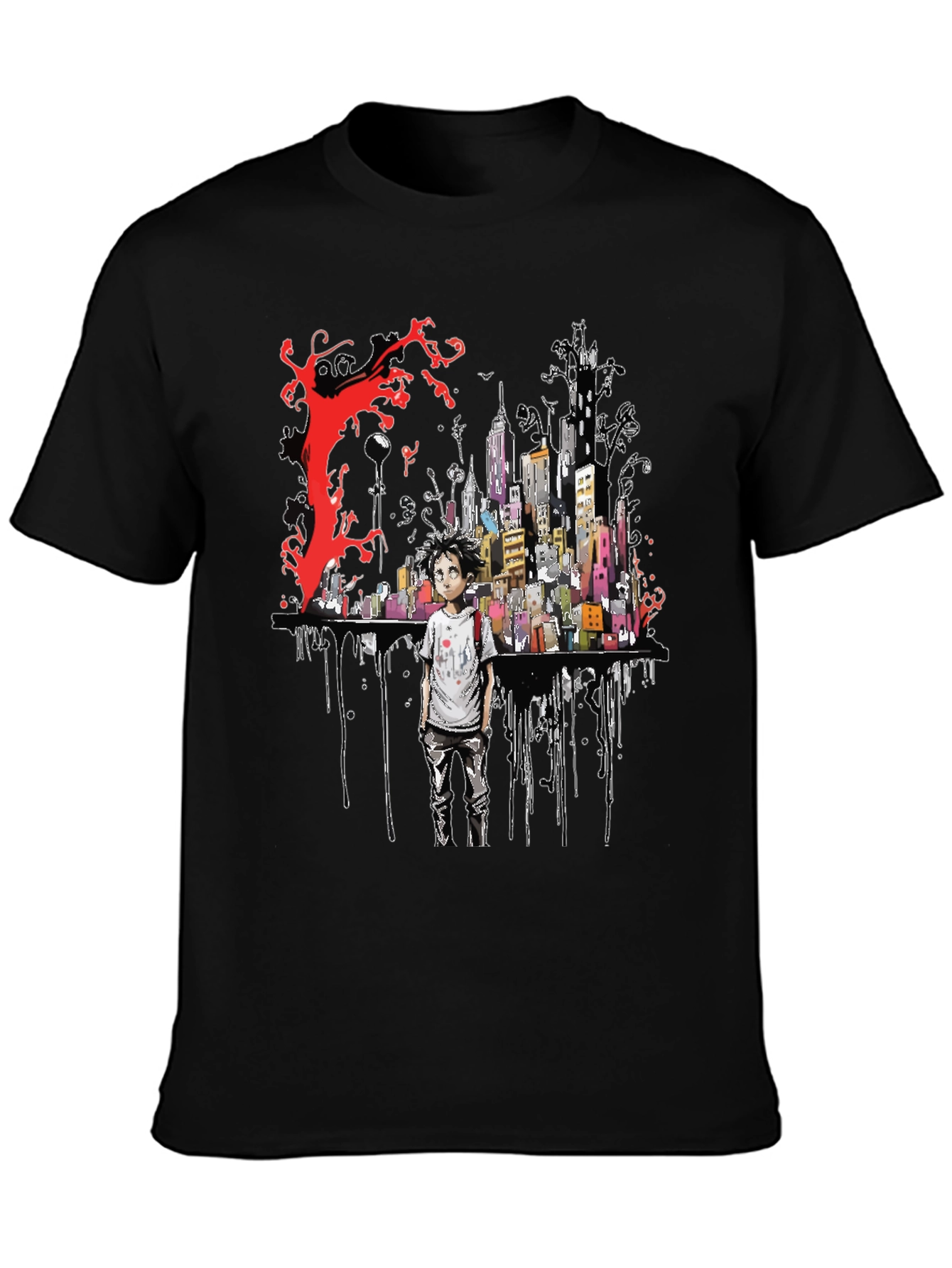 Black Urban Dystopia Graphic Tee - Black Cotton view 3