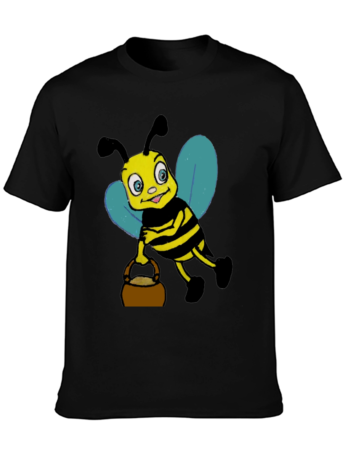 Black Cartoon Bee T-Shirt - Black Cotton Blend view 3