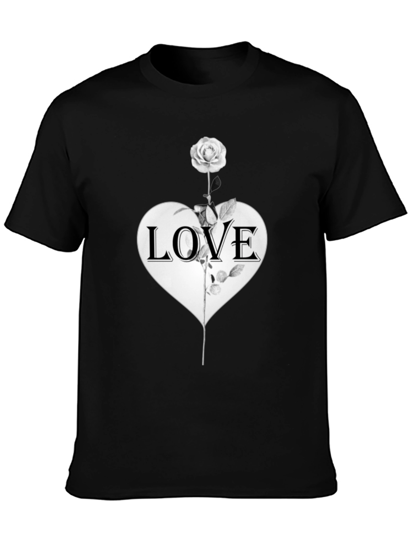 Black Love Rose Graphic Tee - Stylish Unisex Black T-Shirt view 3