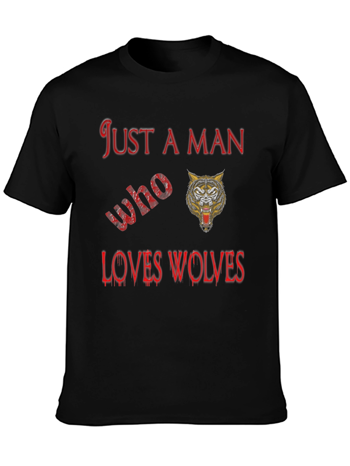 Black Just A Man Who Loves Wolves Black T-Shirt view 3