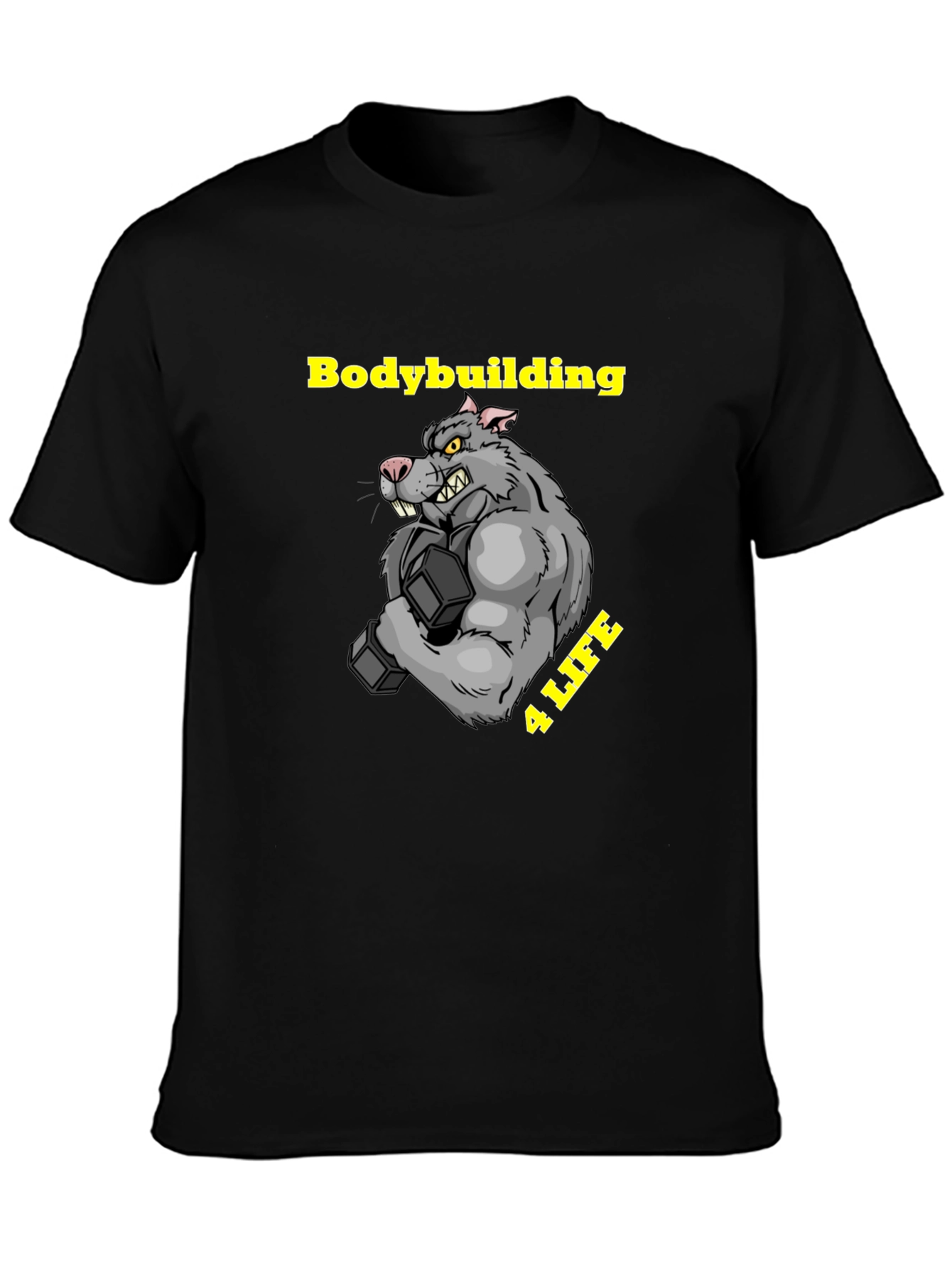 Black Bodybuilding Rat Black T-Shirt view 3