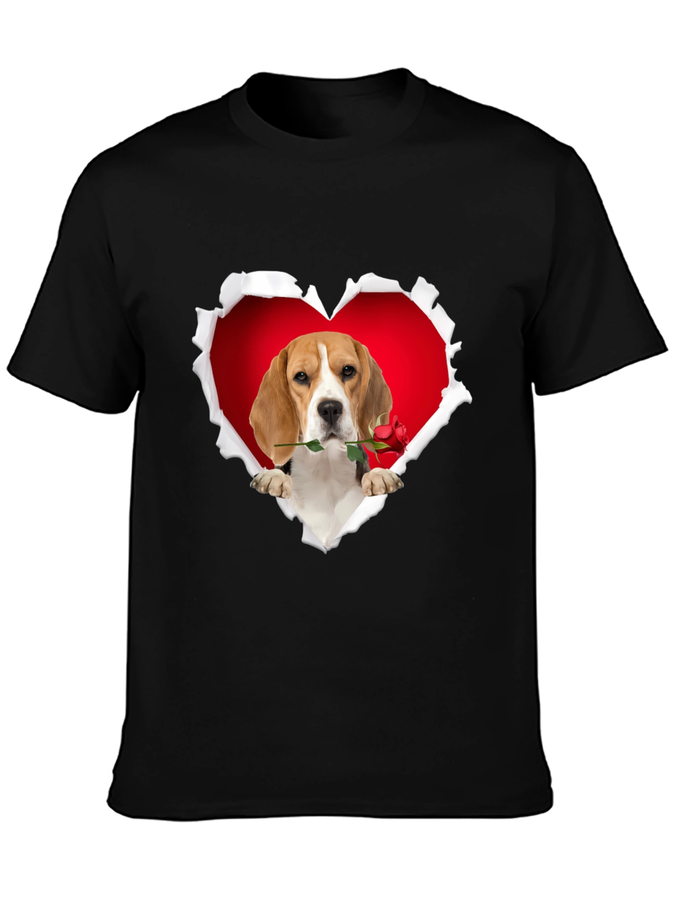 Black Beagle Heart Rose T-Shirt - Cute Dog Lover Tee view 3