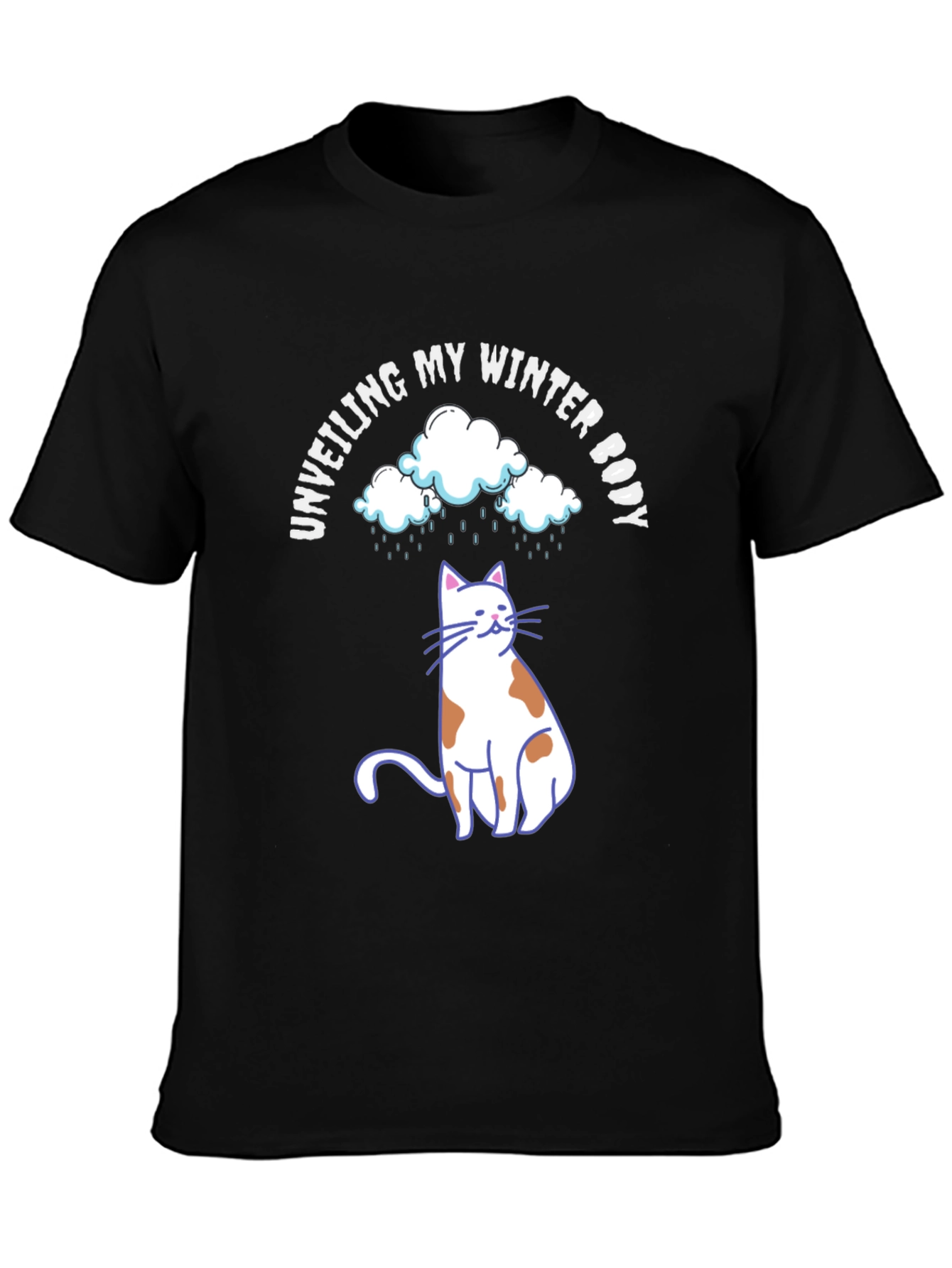 Black Unveiling My Winter Body T-Shirt Cat Clouds view 3