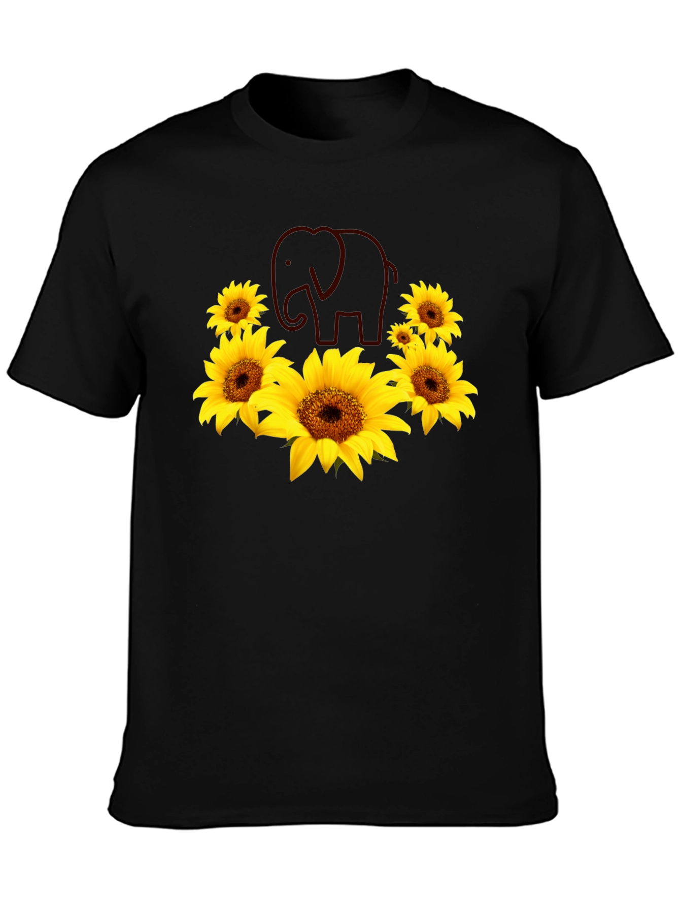 Black Sunflower Elephant Graphic Tee view 3