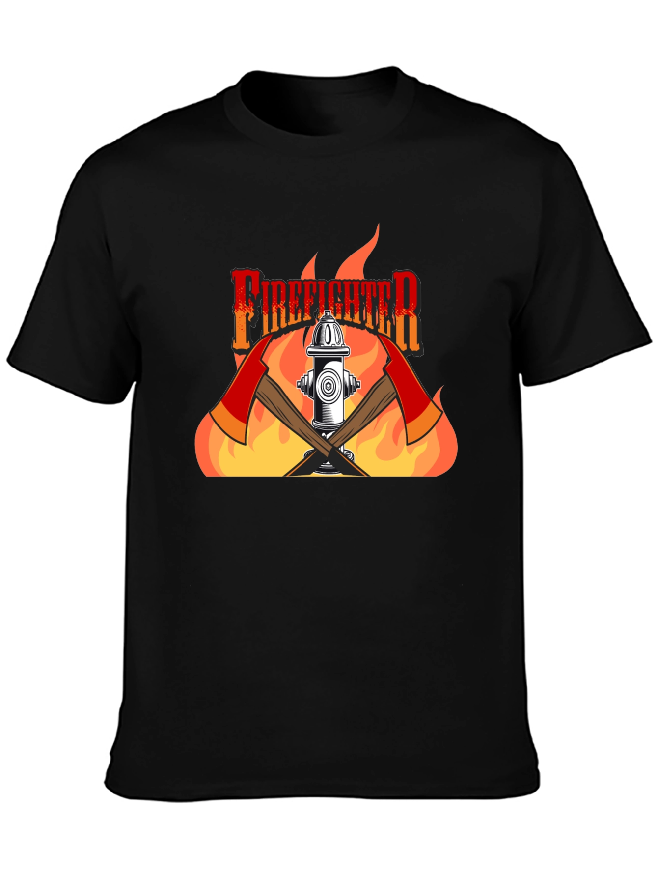Black Firefighter Graphic Print Black T-Shirt view 3