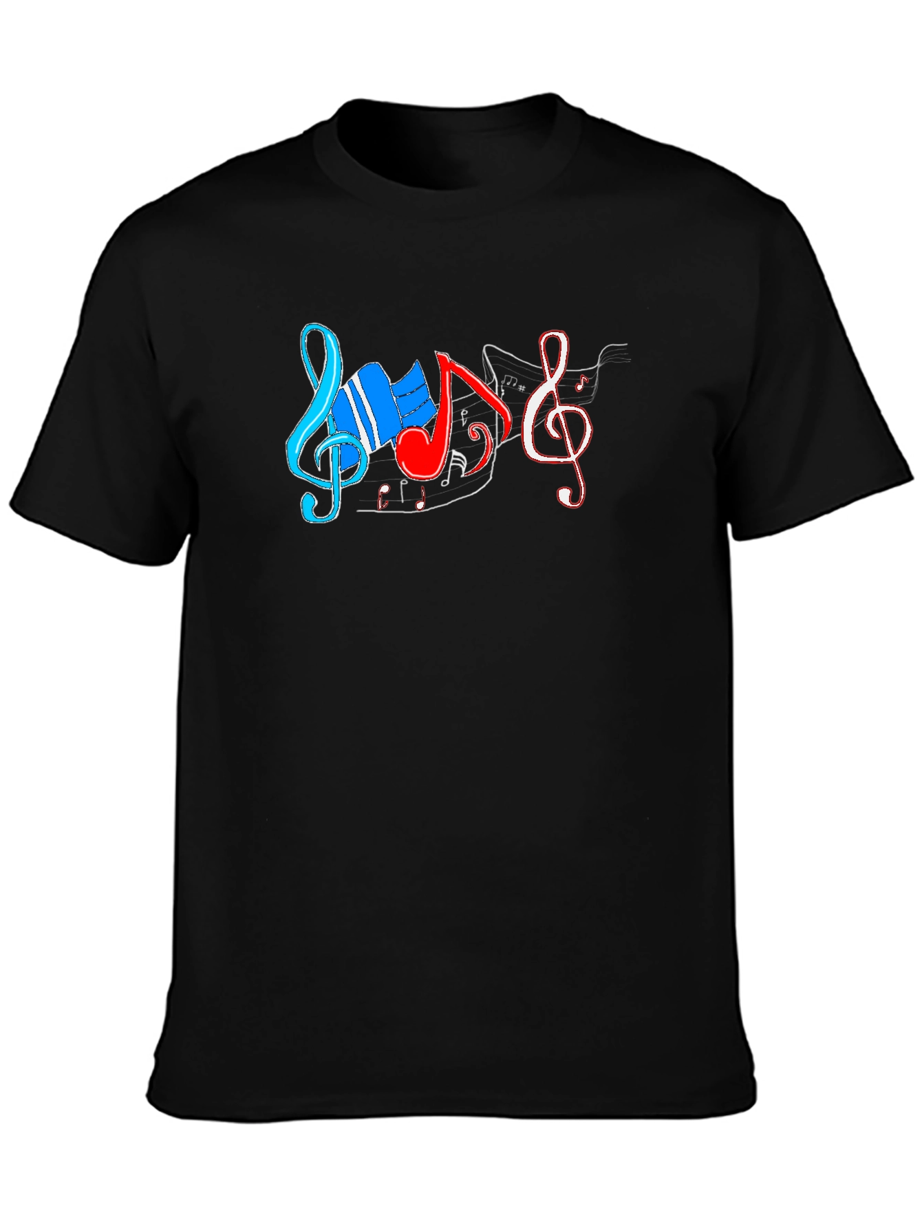 Black Music Notes Graphic T-Shirt - Black Cotton Tee view 3