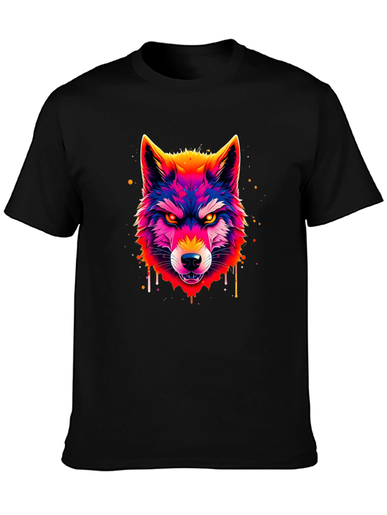 Black Vivid Wolf Graphic Tee - Men's Black T-Shirt view 3