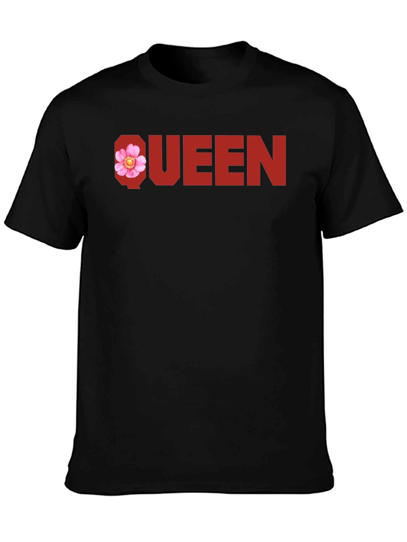 Black Queen Floral Graphic Tee - Black Cotton T-Shirt view 3