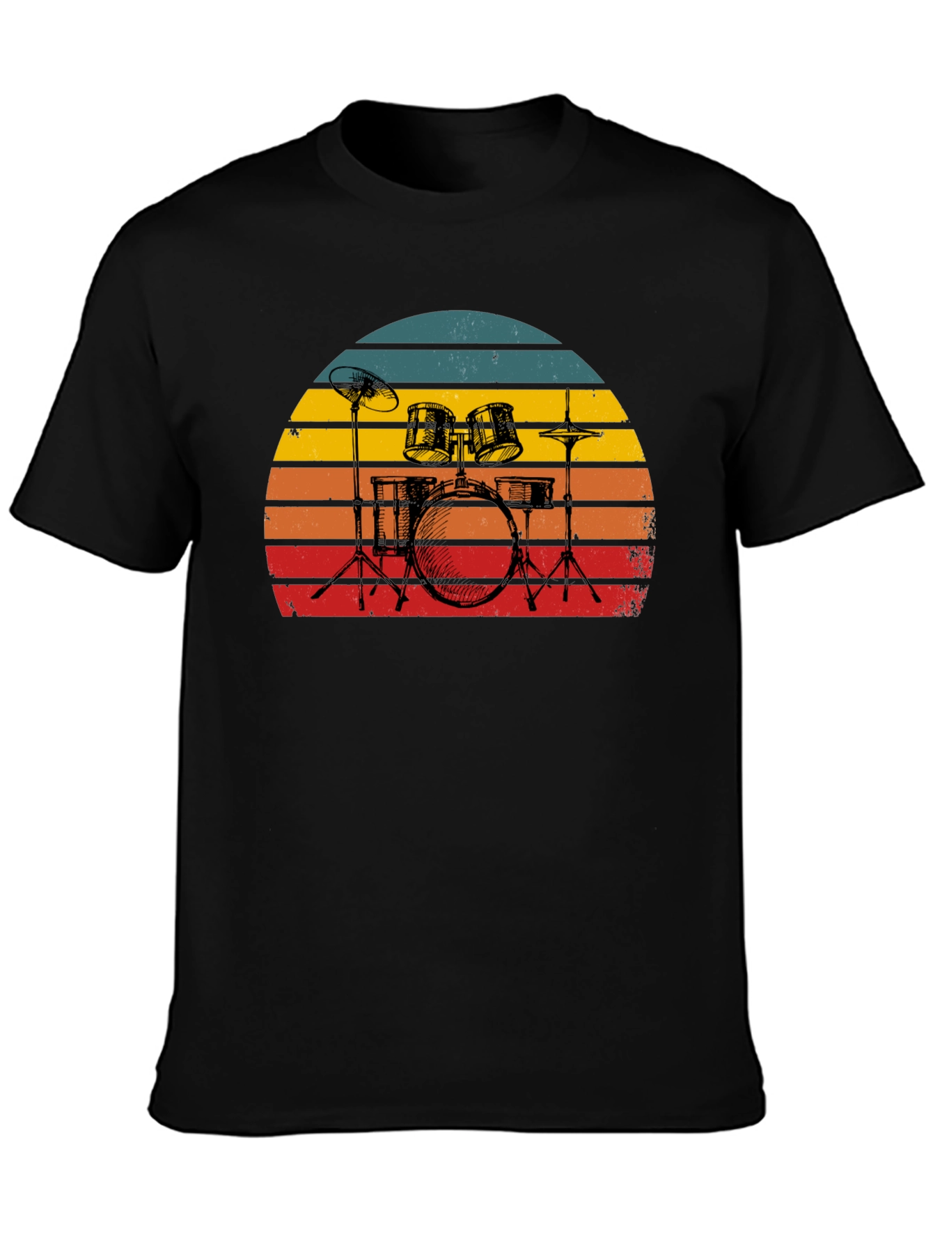 Black Retro Drum Set Graphic Tee view 3