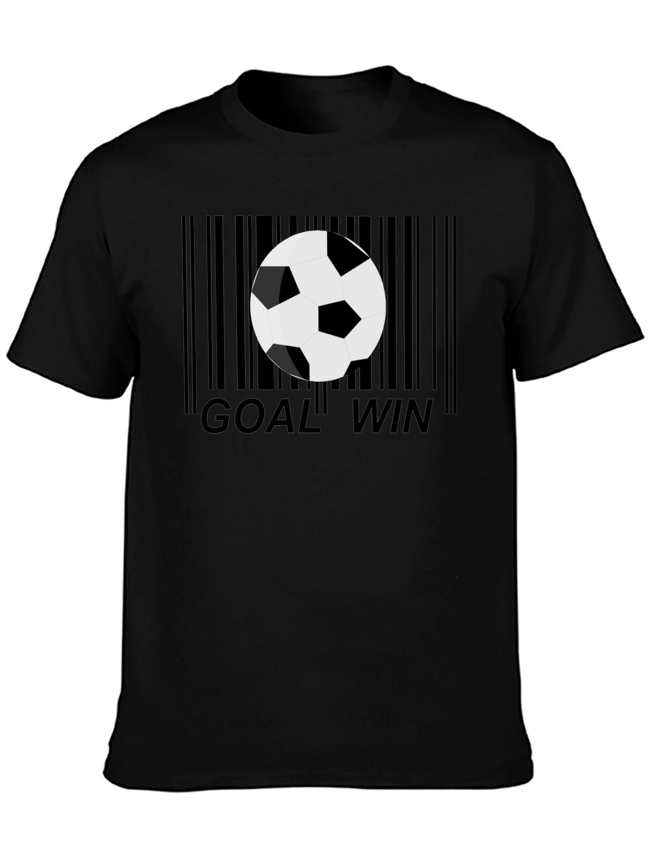 Black Goal Win Soccer Ball Barcode Men's Black Graphic T-Shirt view 3