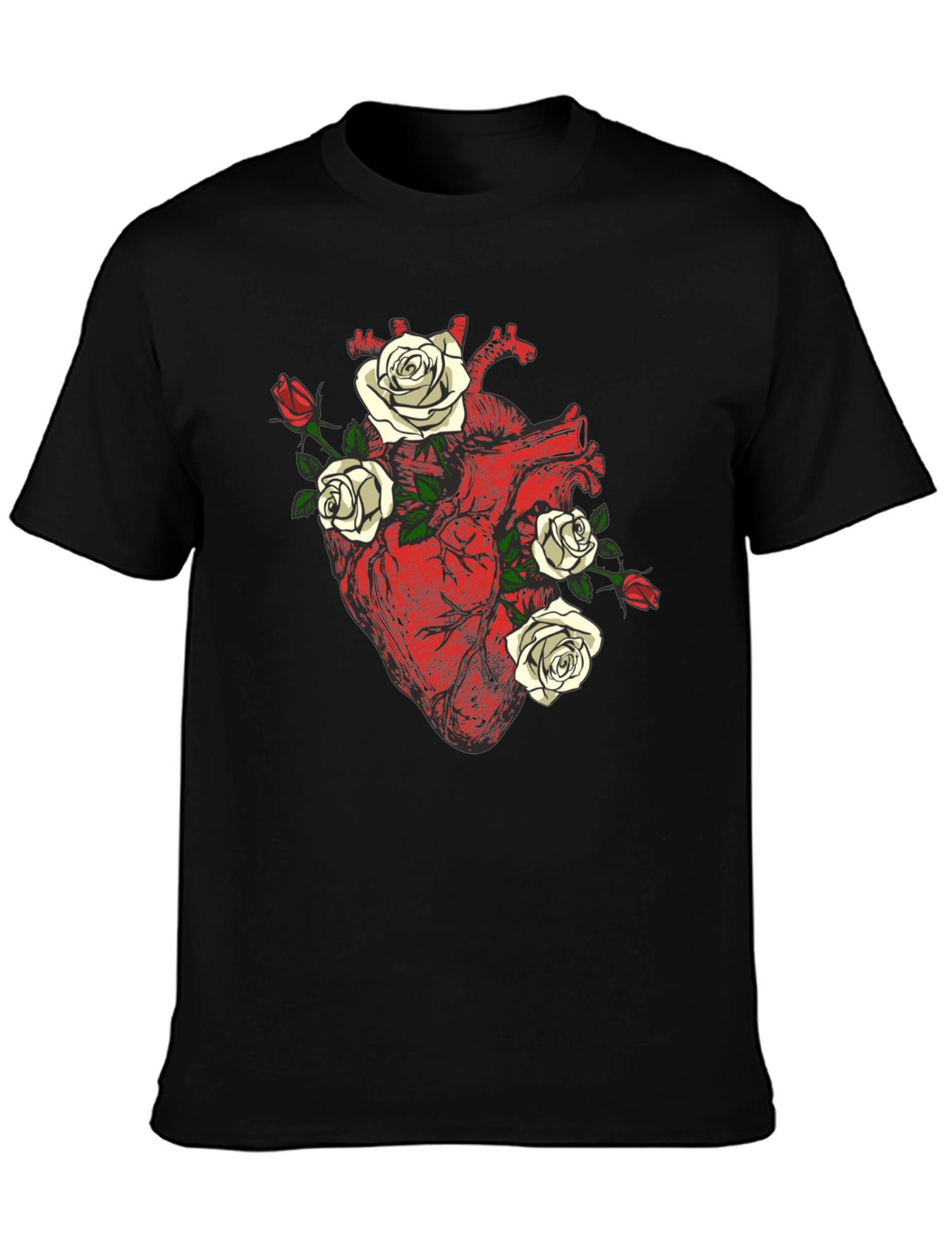 Black Anatomical Heart & Roses Graphic Tee view 3