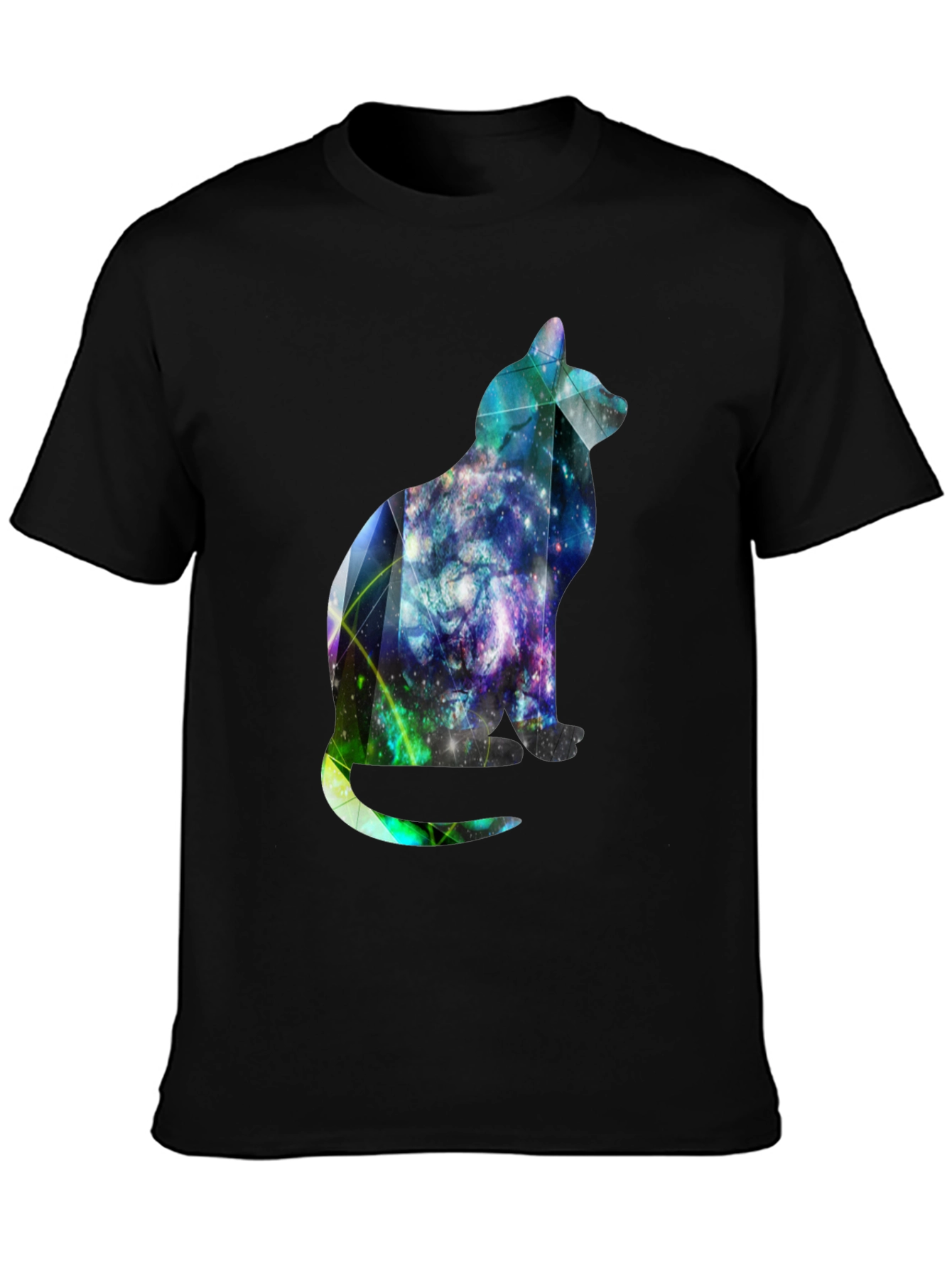 Black Galaxy Cat Graphic Tee - Stylish Men's Black T-Shirt view 3