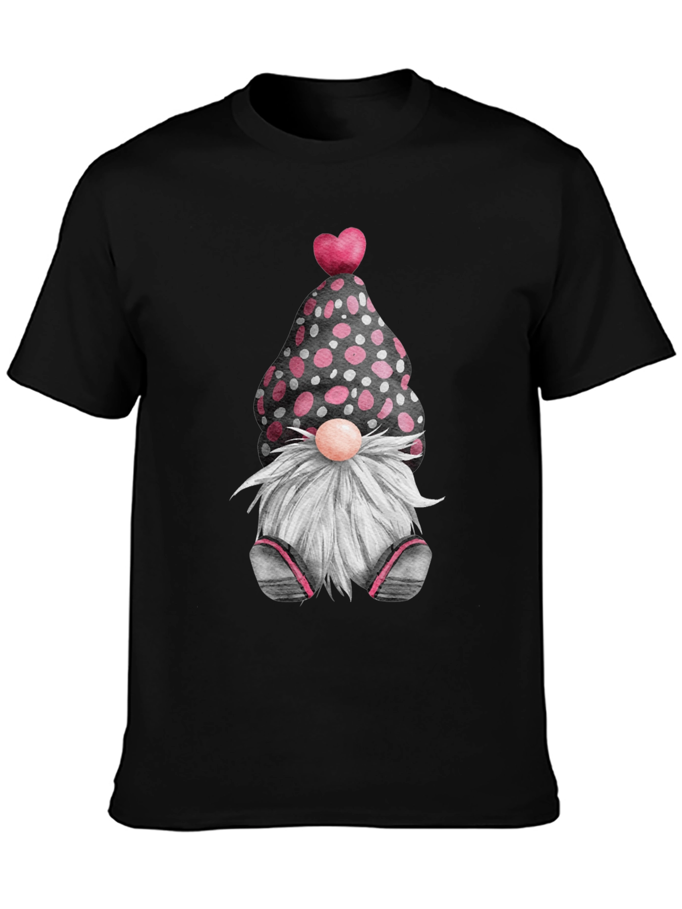 Black Cute Valentine's Gnome T-Shirt - Black view 3